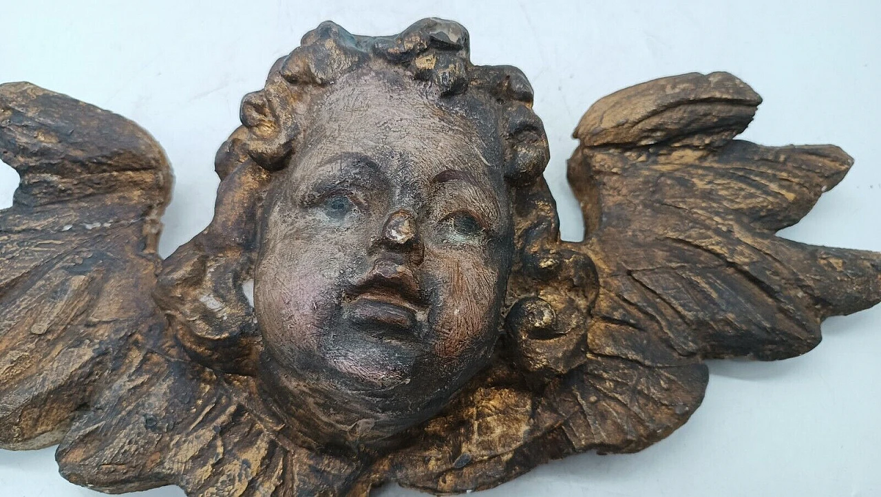 Testa di putto con ali, scultura in legno, inizio '800 4