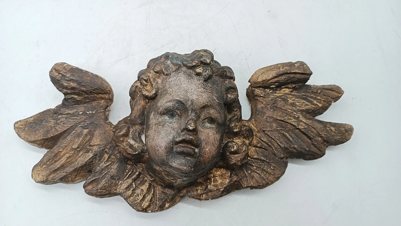 Testa di putto con ali, scultura in legno, inizio '800 7