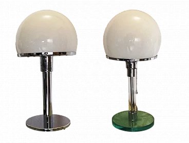 Coppia di lampade da tavolo stile Bauhaus in metallo e vetro, anni '90