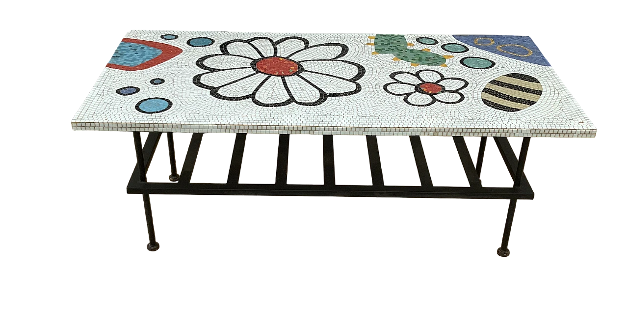 Tavolino in metallo con piano a mosaico di Bisazza 7