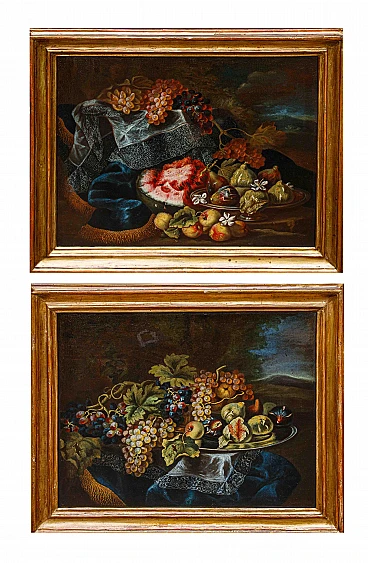 Maximilian Pfeiler, Coppia di nature morte, olio su tela, fine '600