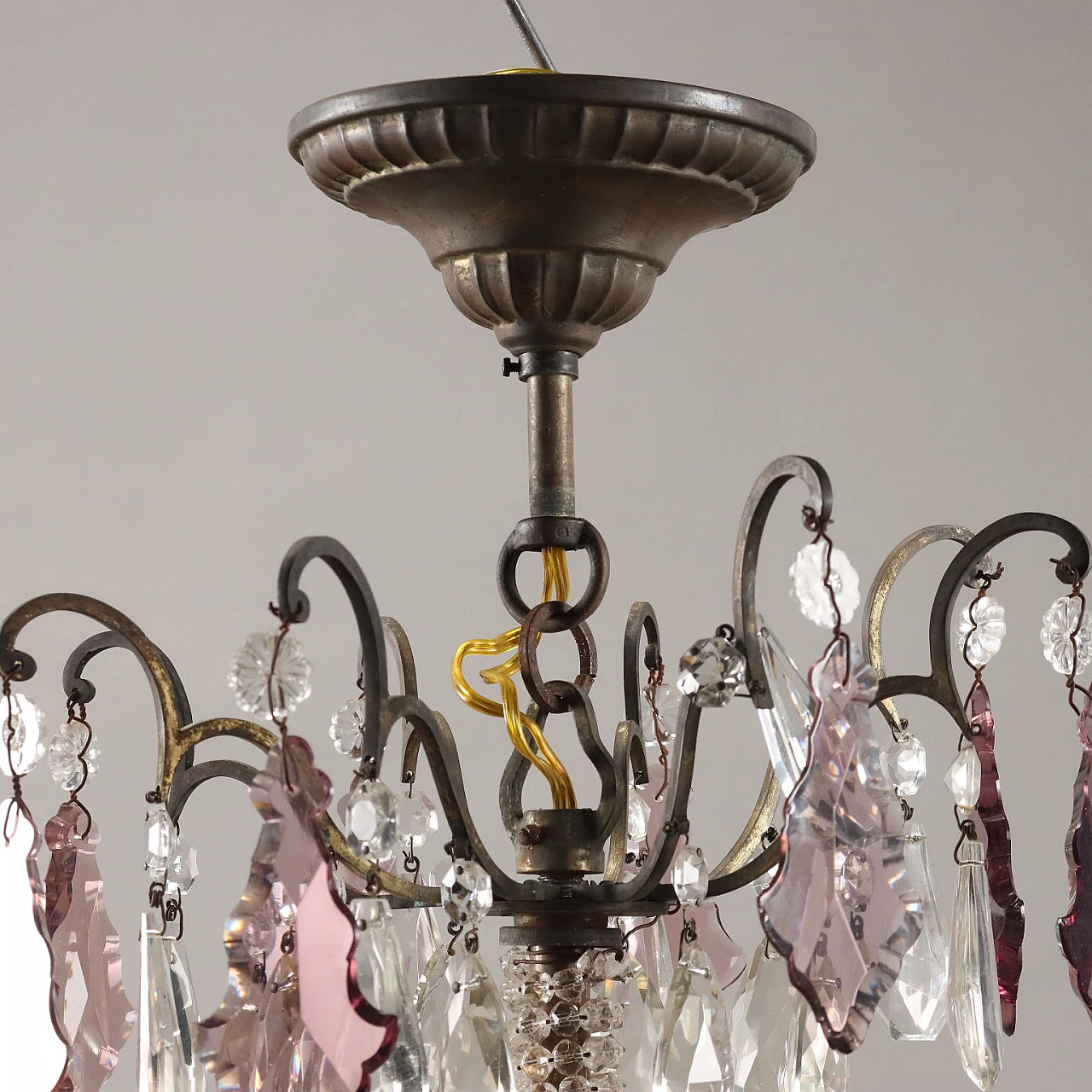 Lampadario a otto luci con pendenti in cristallo, inizio '900 4