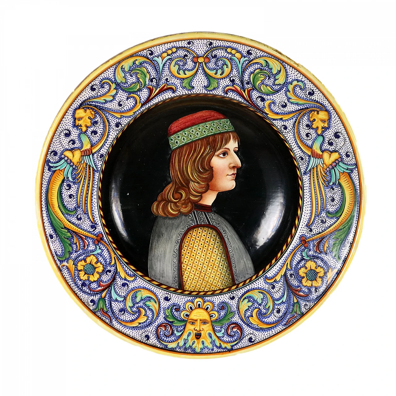 Piatto decorativo stile Neorinascimentale in ceramica smaltata di Deruta 1