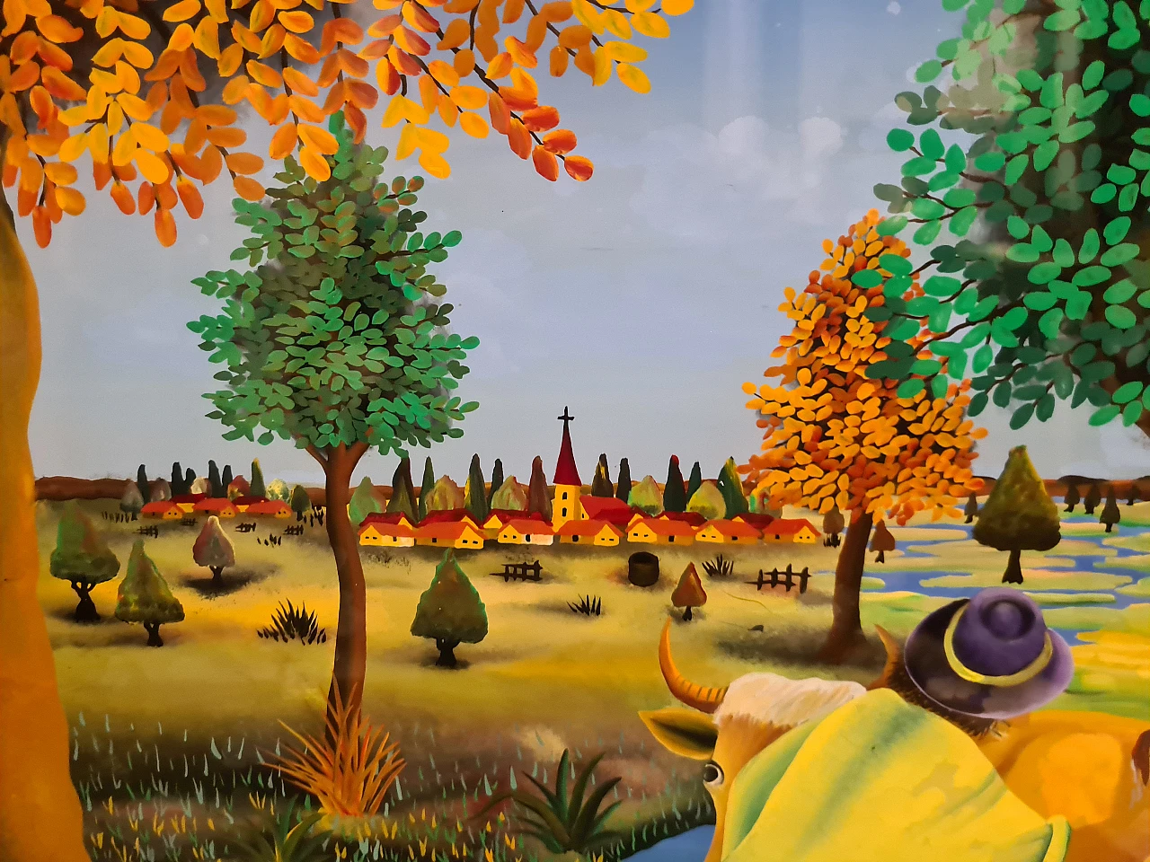 Ivan Popec, Farmer washing a cow, oil on glass, 1960s 6