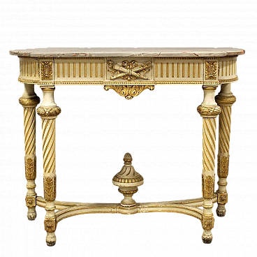 Louis XVI style lacquered wood and marble console, late 19th century