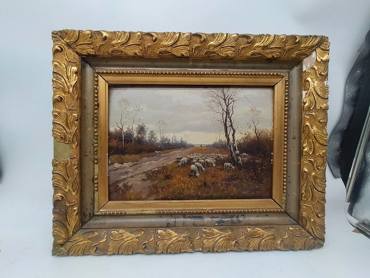 P. Shiedges, paesaggio di campagna, dipinto a olio su tavoletta, '800 1