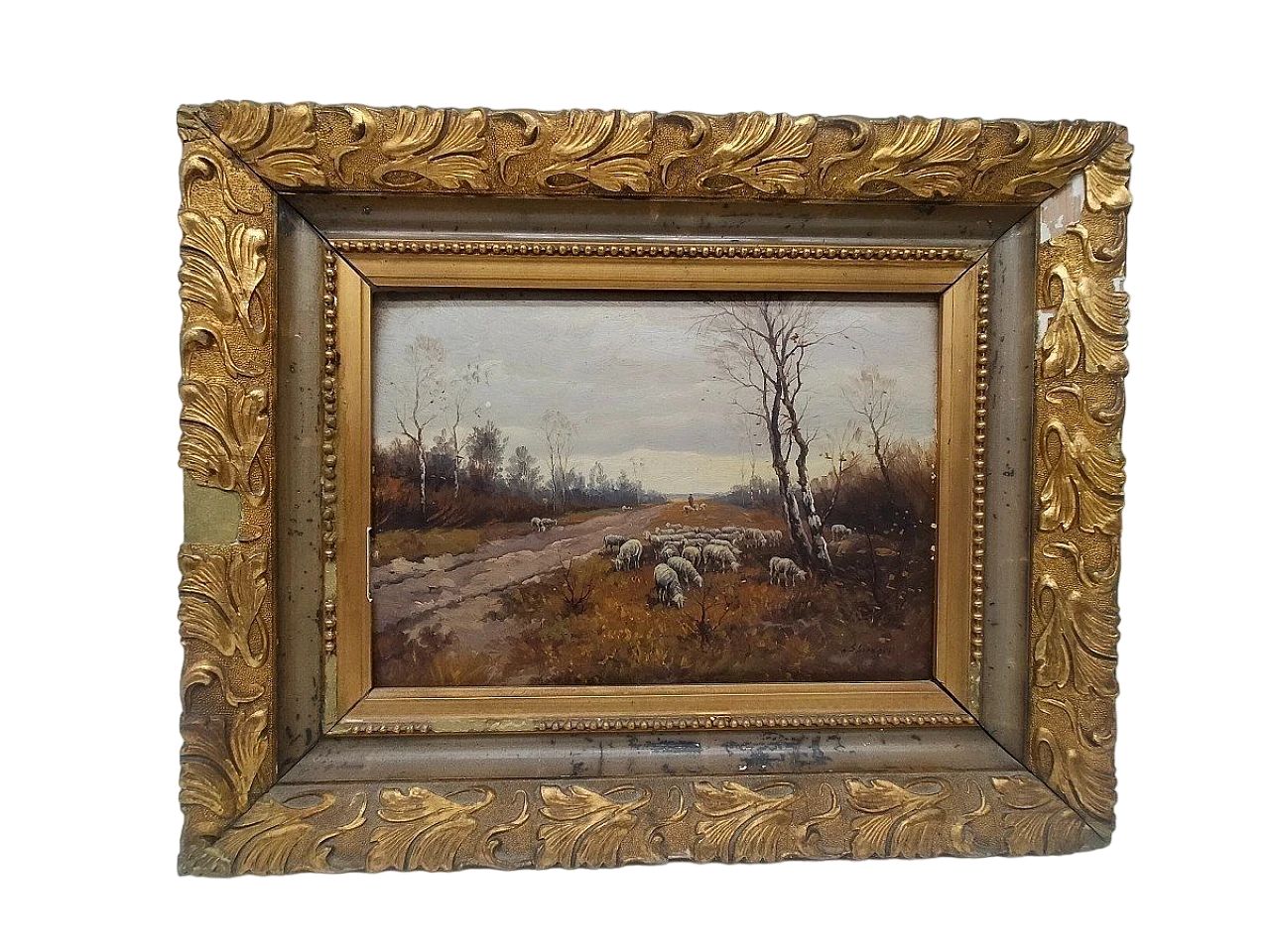 P. Shiedges, paesaggio di campagna, dipinto a olio su tavoletta, '800 2