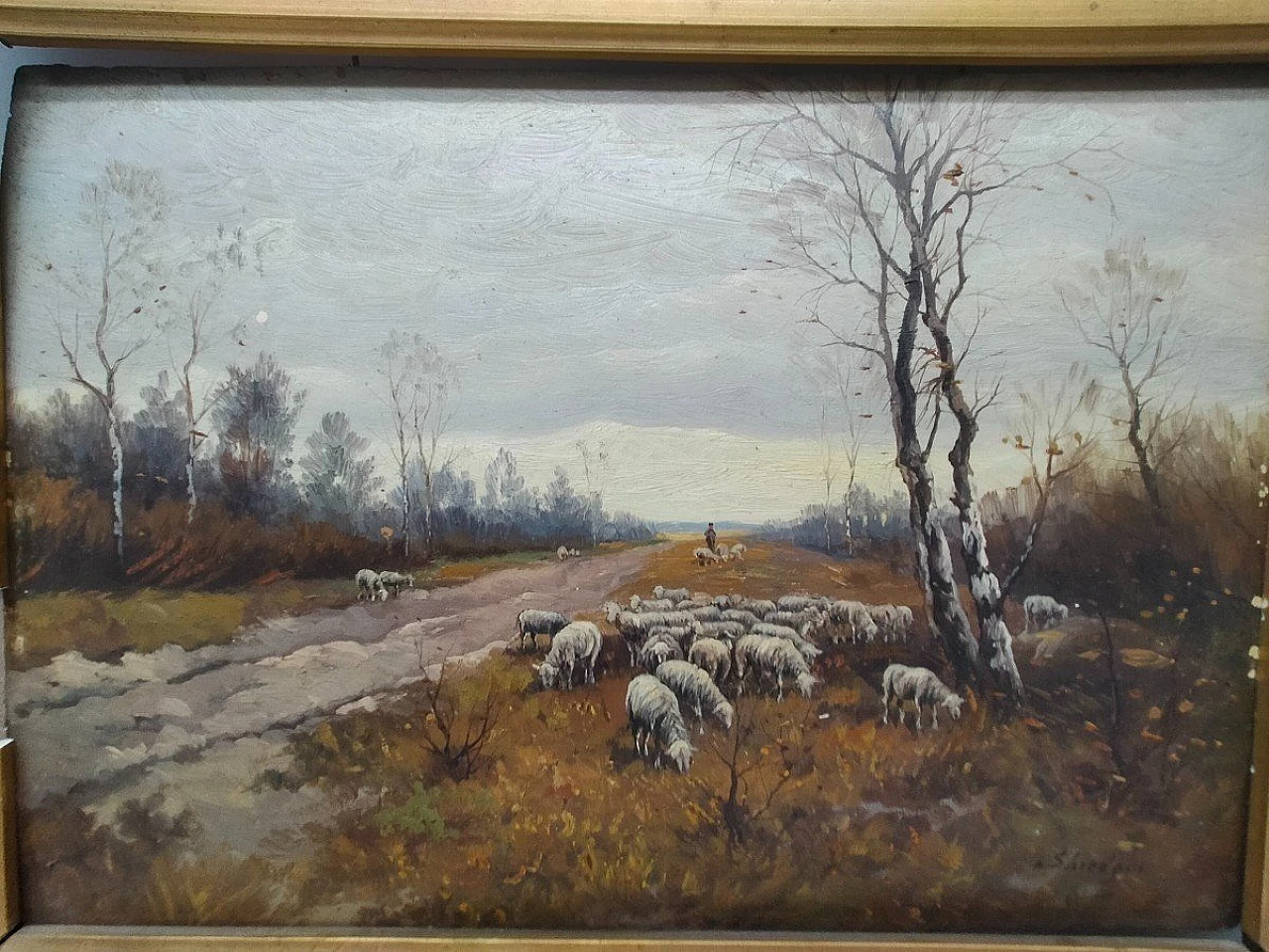 P. Shiedges, paesaggio di campagna, dipinto a olio su tavoletta, '800 5