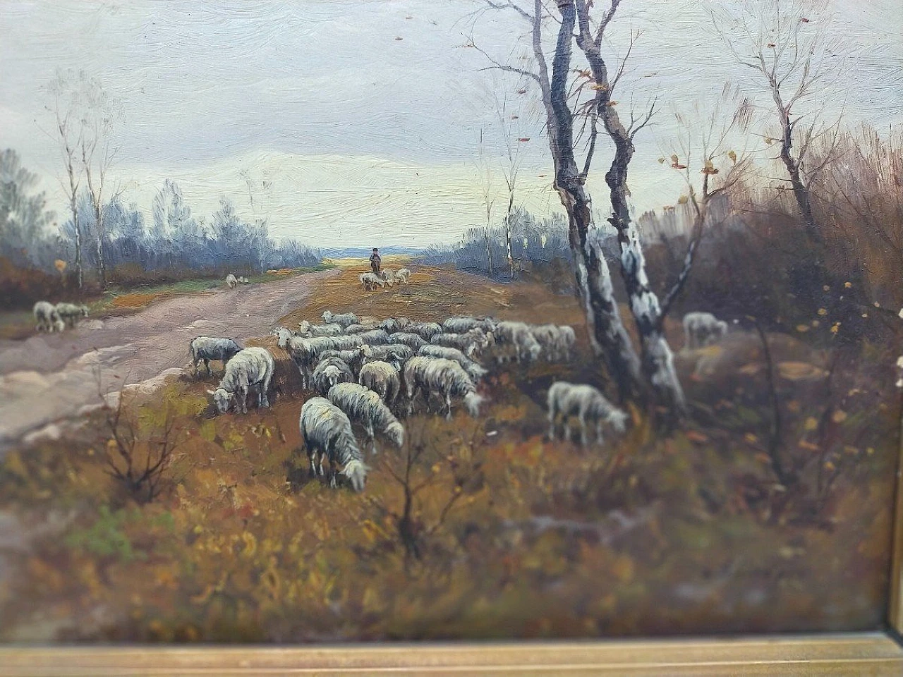 P. Shiedges, paesaggio di campagna, dipinto a olio su tavoletta, '800 7