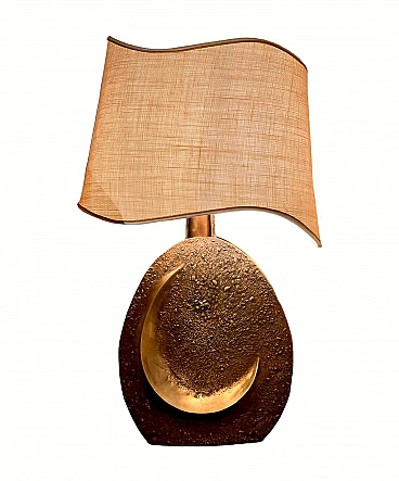 Lampada da tavolo in bronzo e paralume in tessuto di Pragos, anni '60