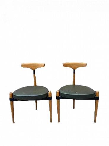 Pair of beech and iron chairs, 1950s