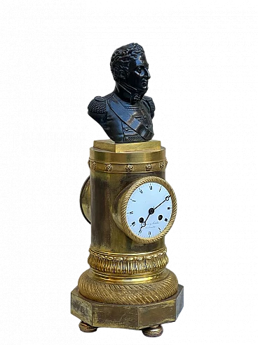 Clock in gilt bronze and bronze bust, 19th century
