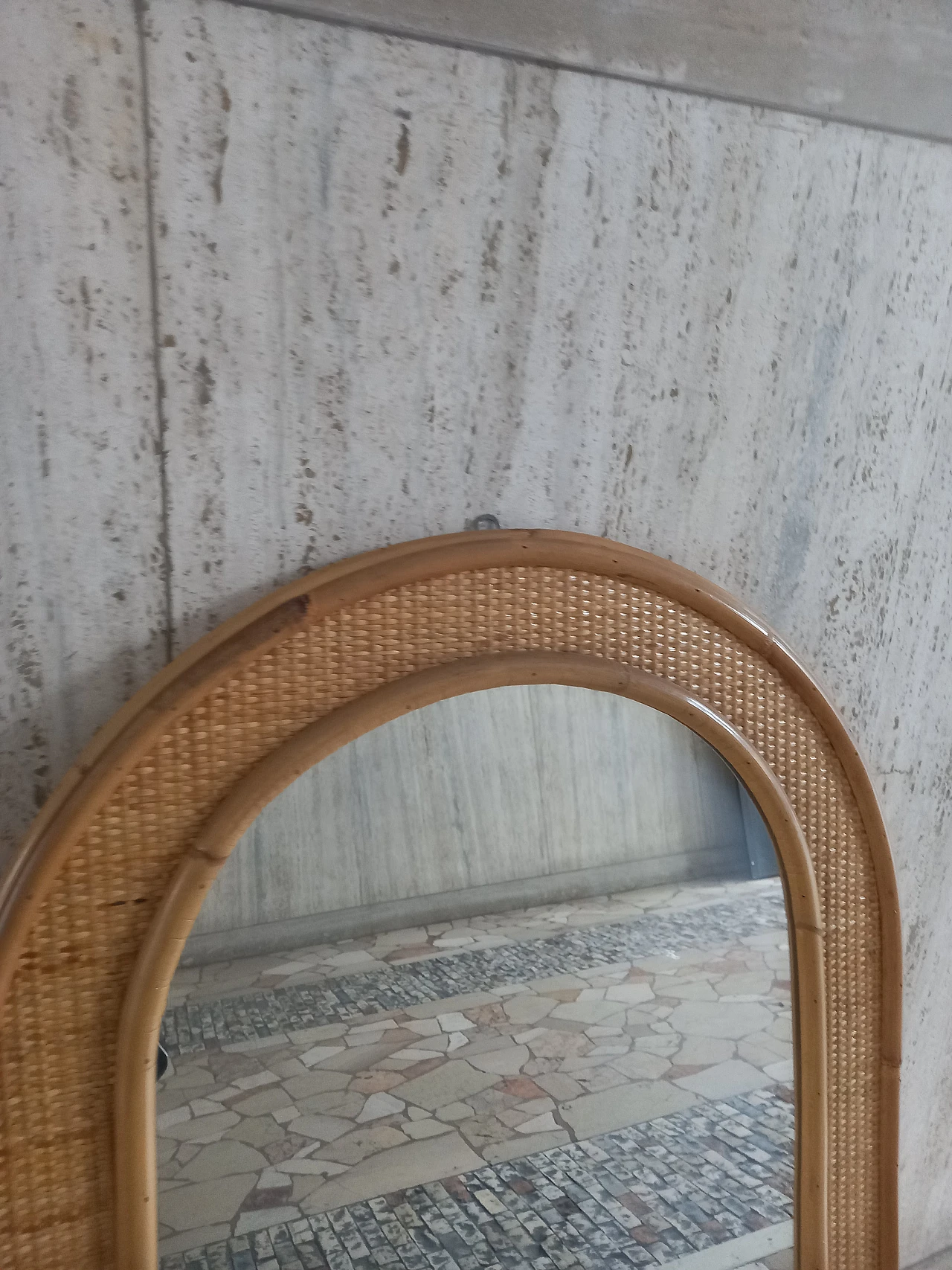 Specchio con cornice in legno e bambù di Dal Vera, anni '80 3