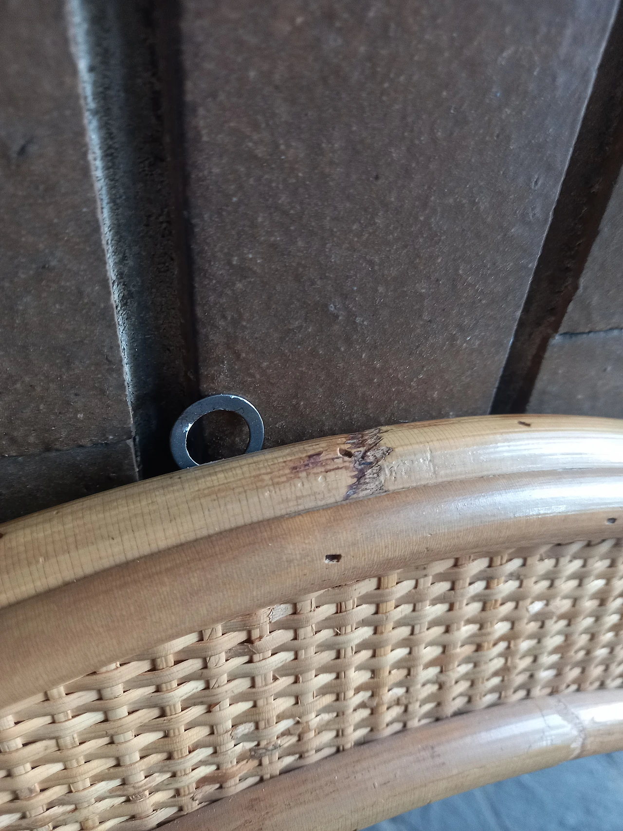 Specchio con cornice in legno e bambù di Dal Vera, anni '80 5