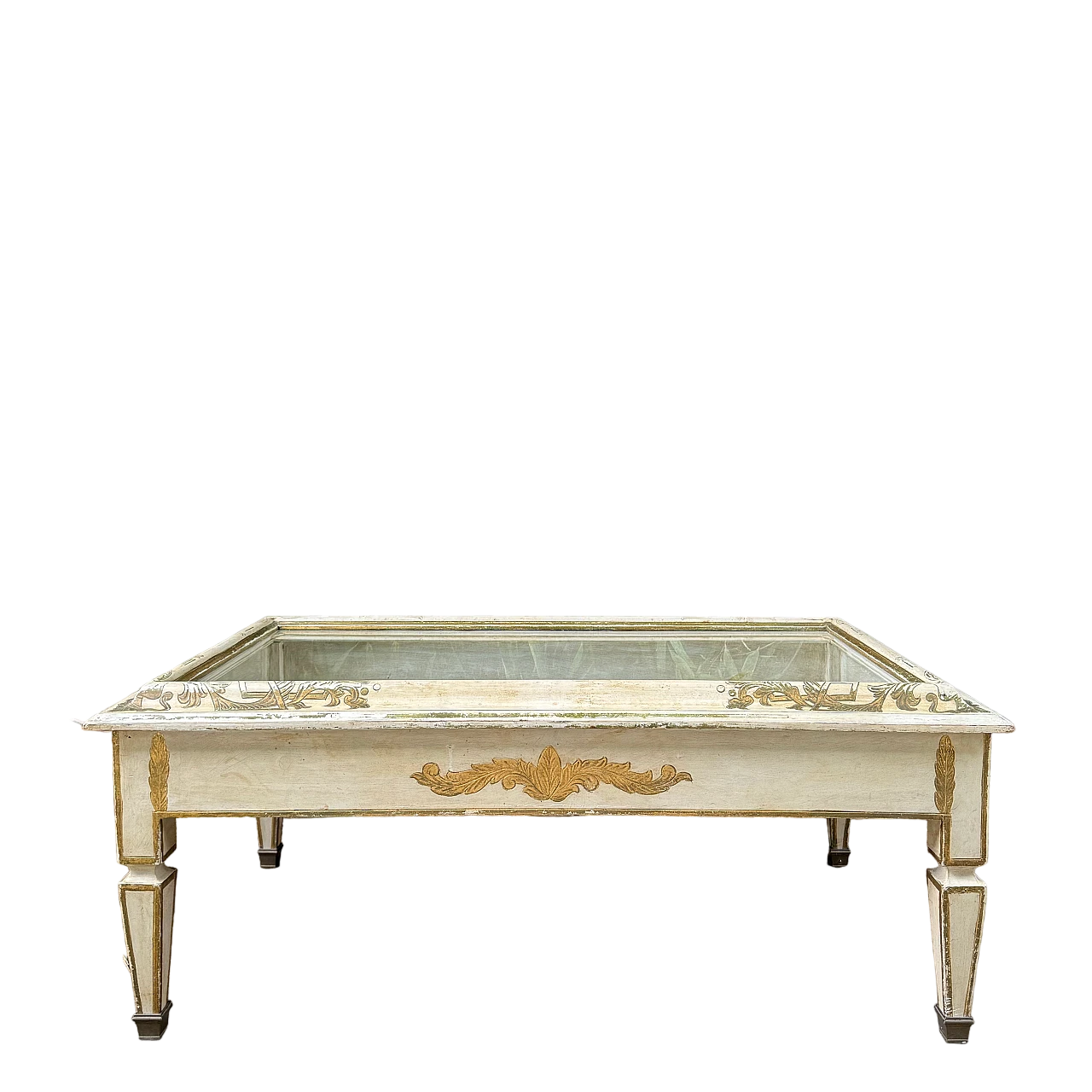 Tavolino in legno laccato avorio con espositore, inizio '900 11