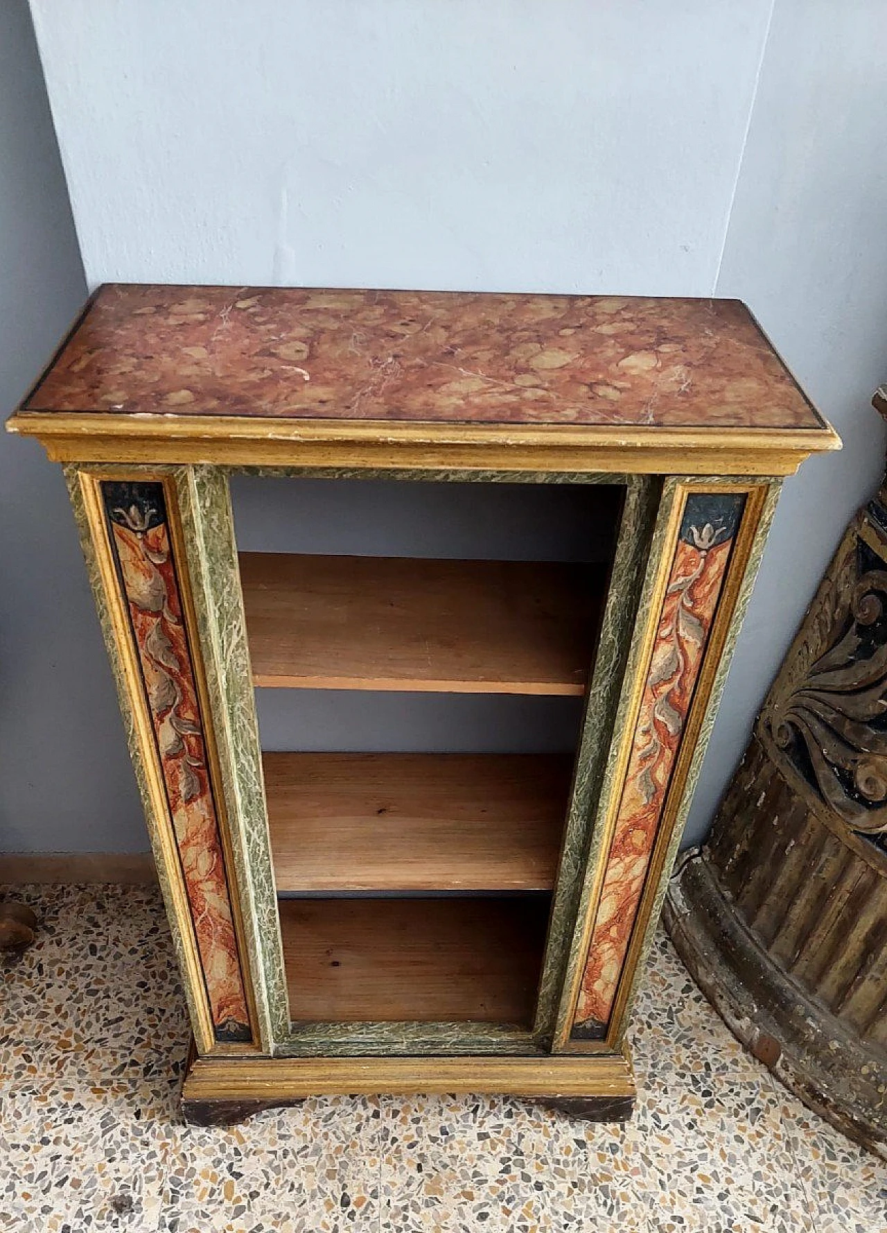 Marble-effect painted wood bookcase, early 20th century 3