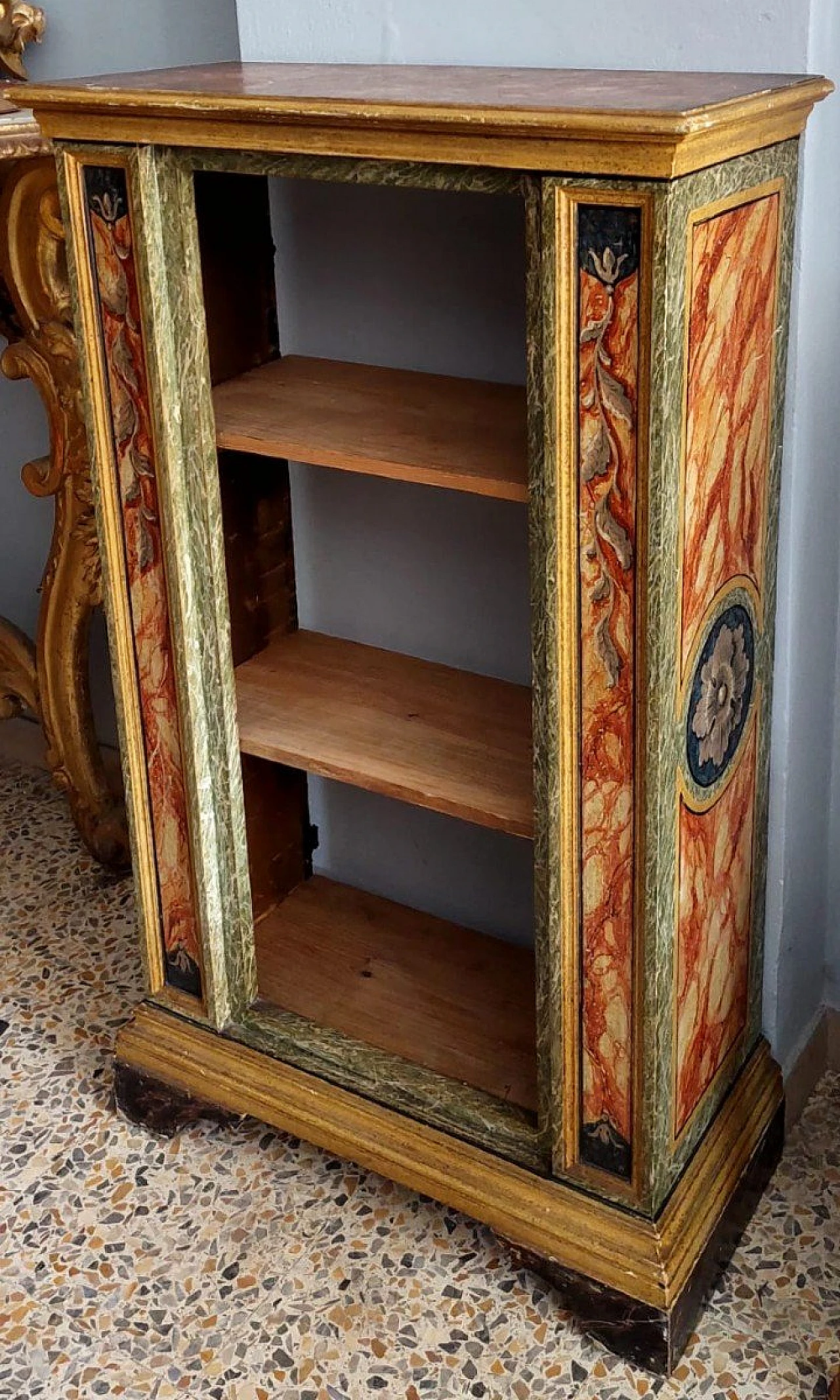 Marble-effect painted wood bookcase, early 20th century 6