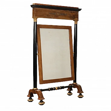 Cheval mirror with walnut frame & ebonized columns, 19th century