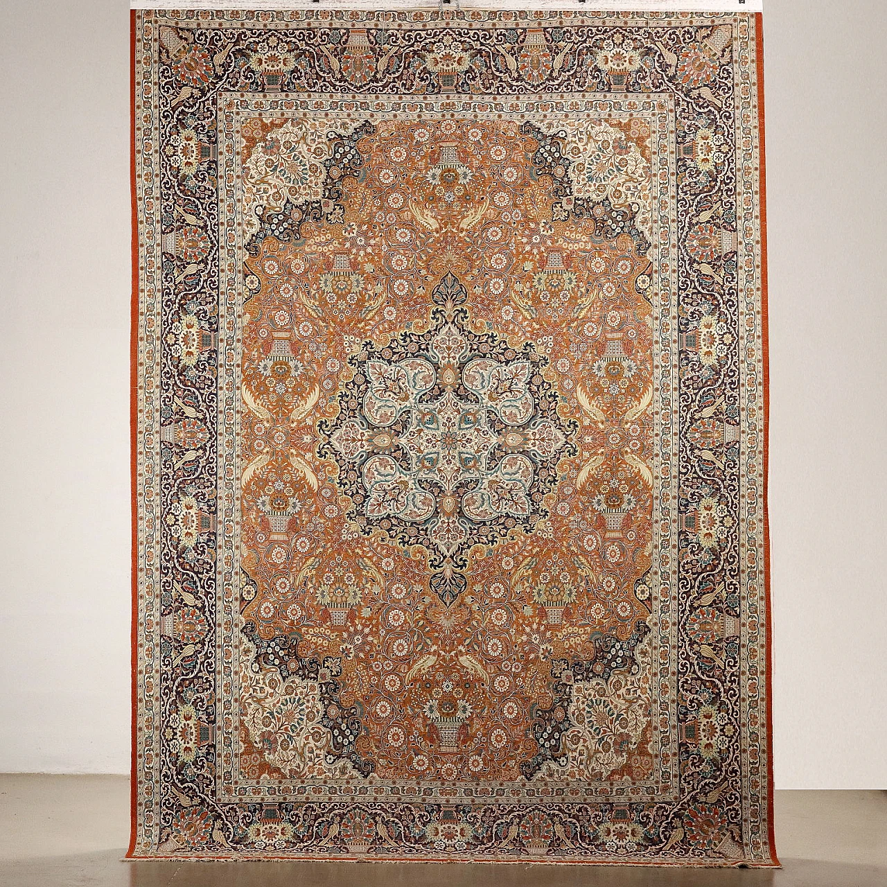 Lahore cotton, wool and silk fine-knotted rug 8