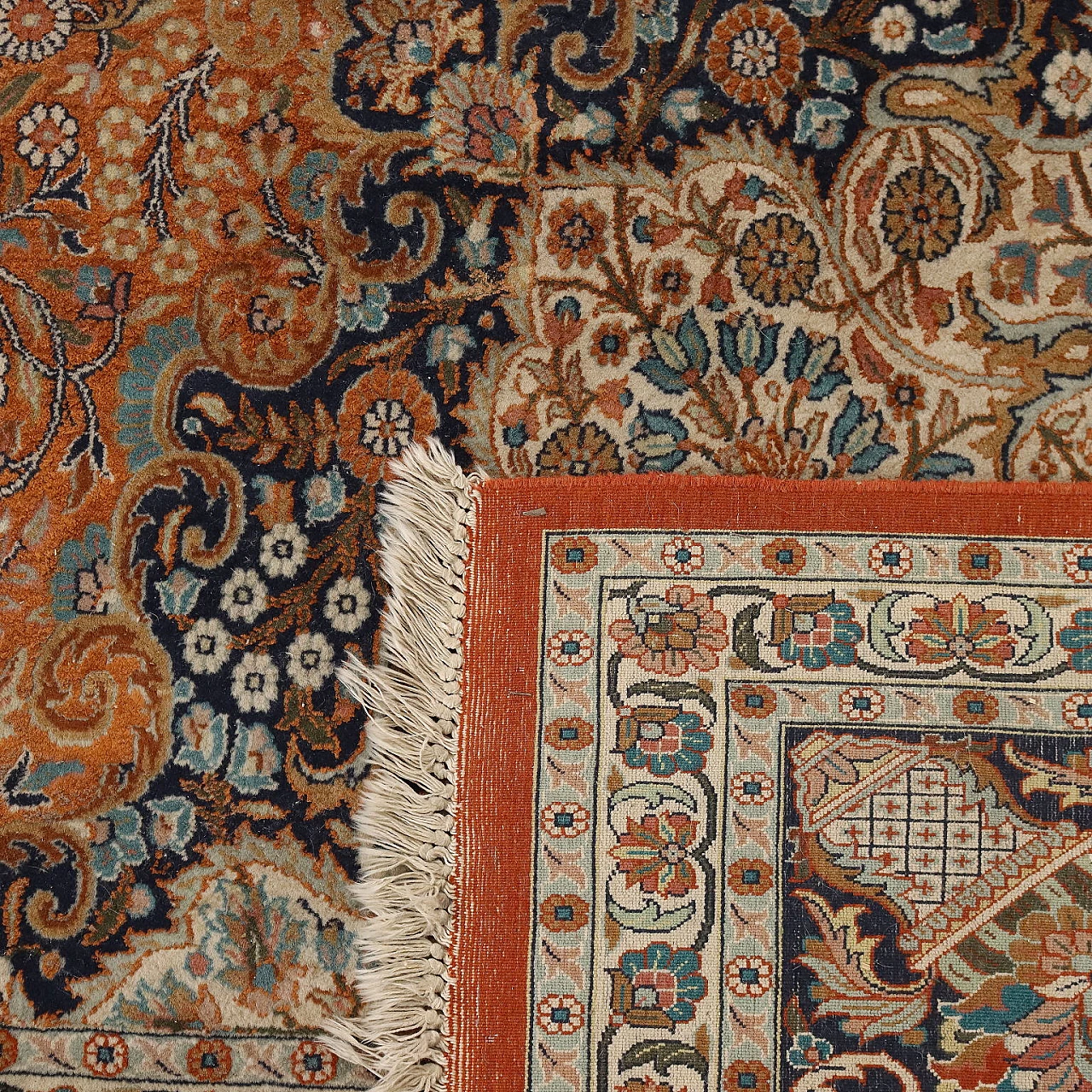 Tappeto Lahore in cotone, lana e seta a nodo fine 10