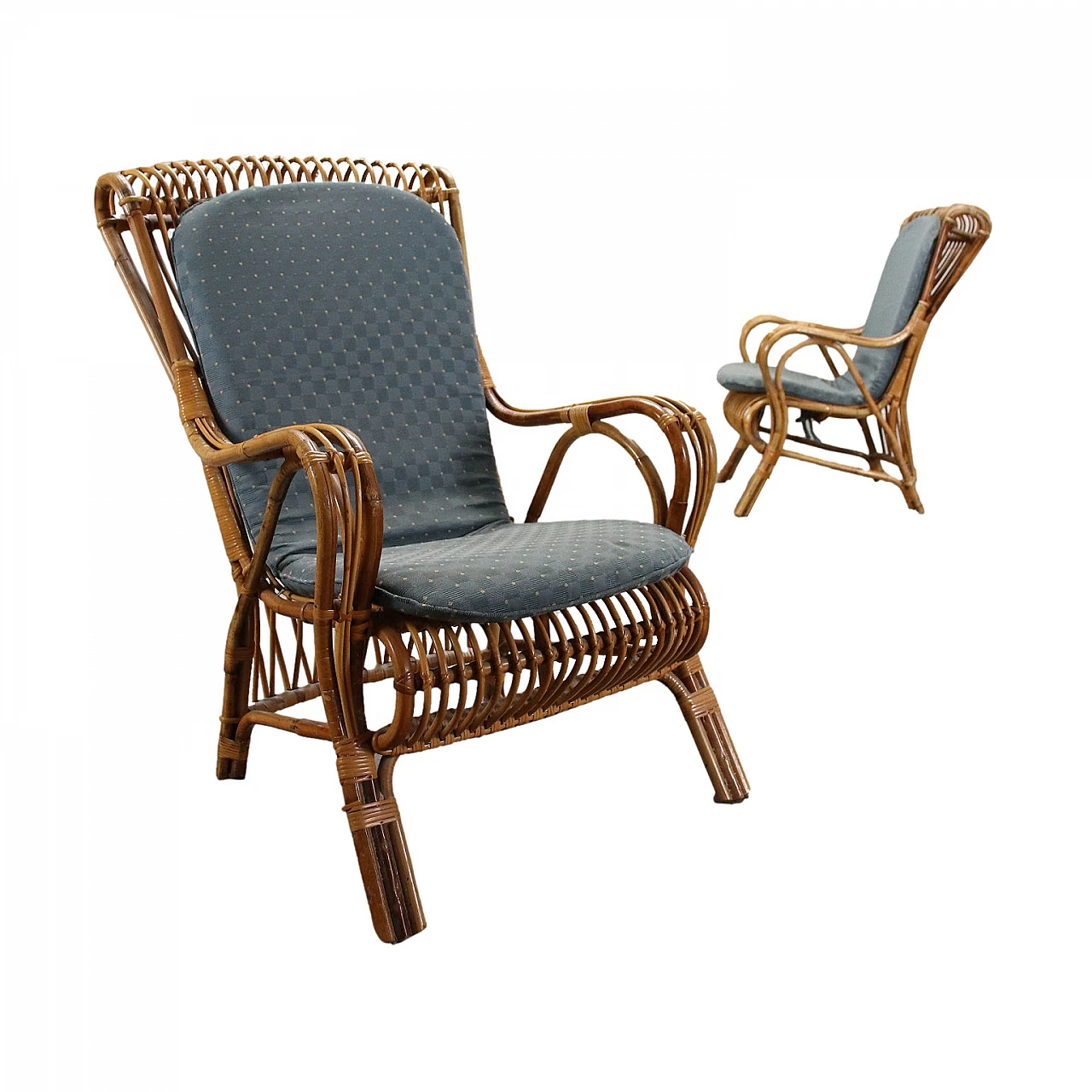 Coppia di poltrone in vimini, anni '60 1