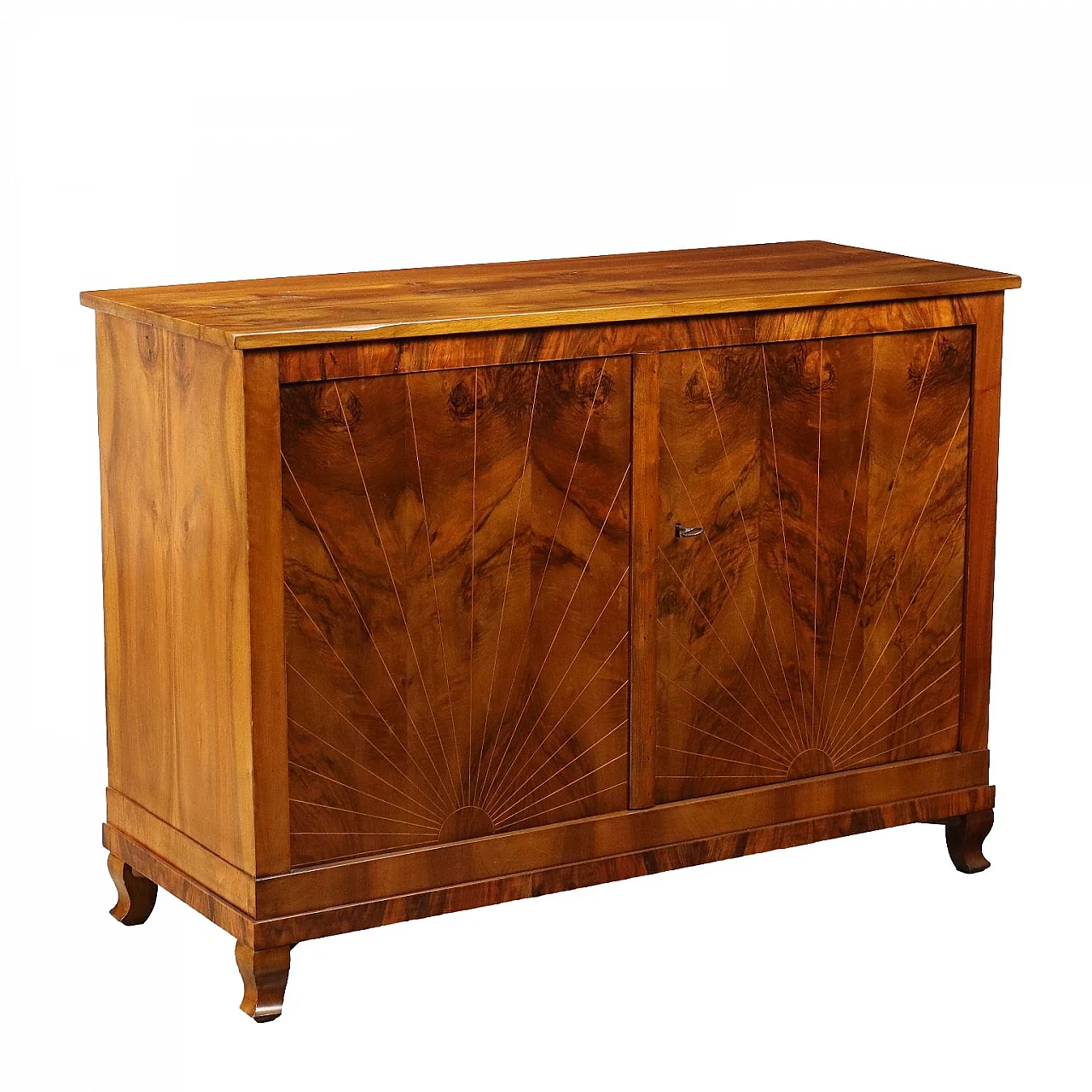 Walnut striped and maple threaded sideboard with wavy feet 1