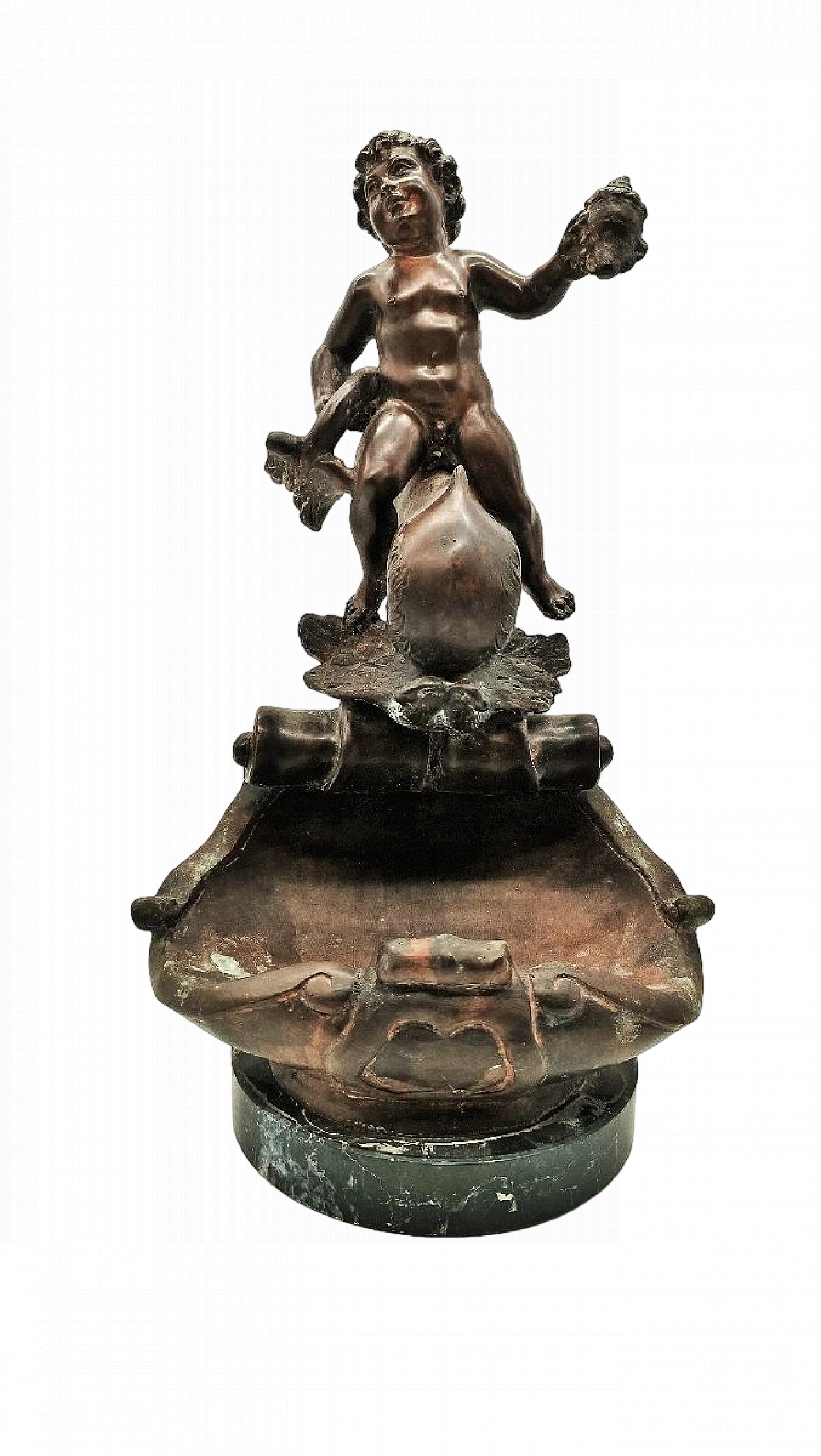 V. Cinque, putto con delfino, scultura in bronzo, fine '800 2