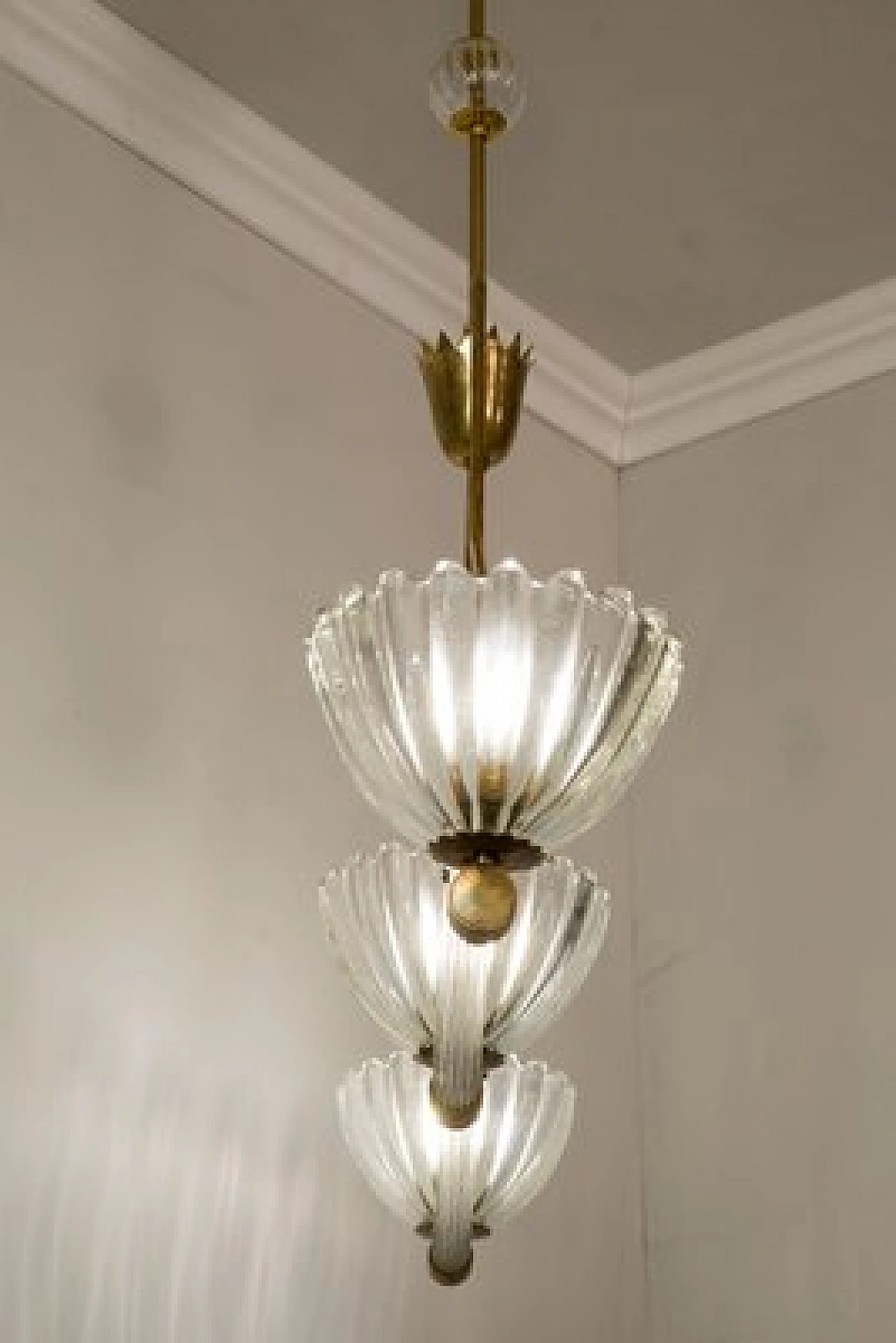 Murano glass chandelier attributed to Barovier & Toso, 1940s 4