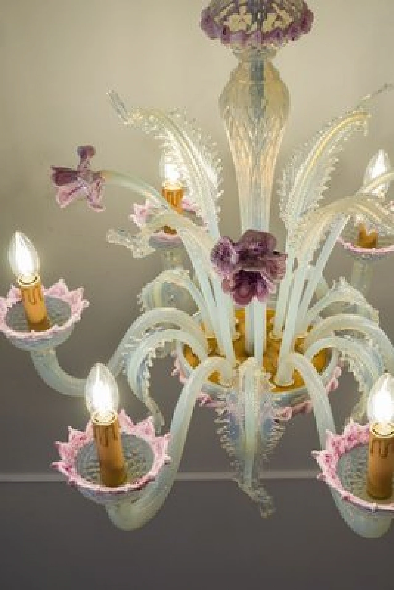 Murano blown glass and glass paste chandelier, 1960s 3