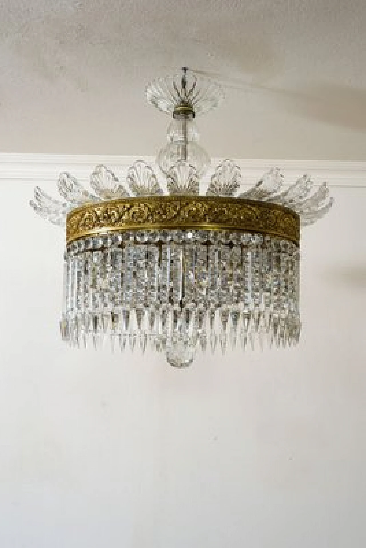 Crystal and chiselled bronze oval chandelier, 1930s 1