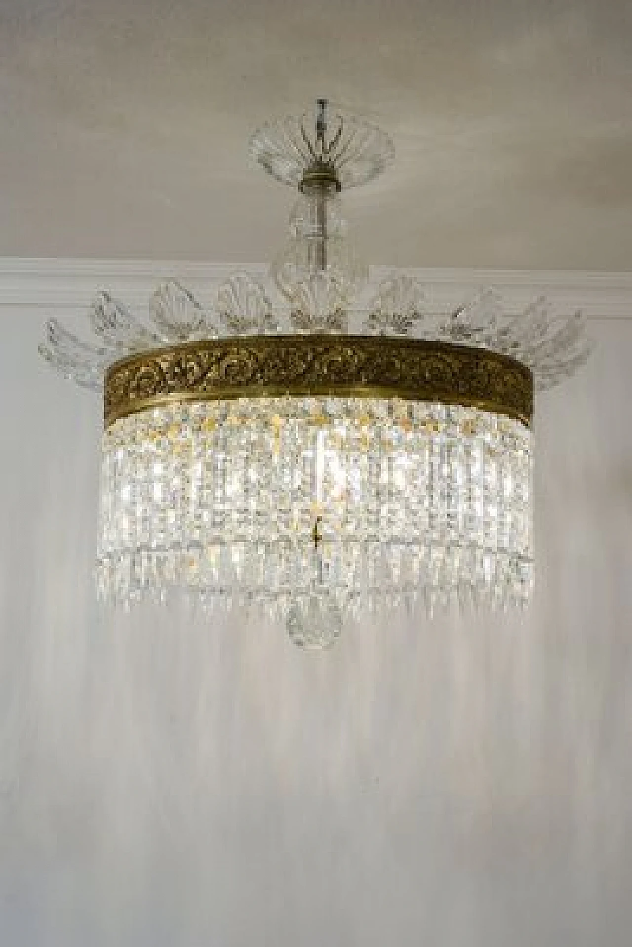 Crystal and chiselled bronze oval chandelier, 1930s 2