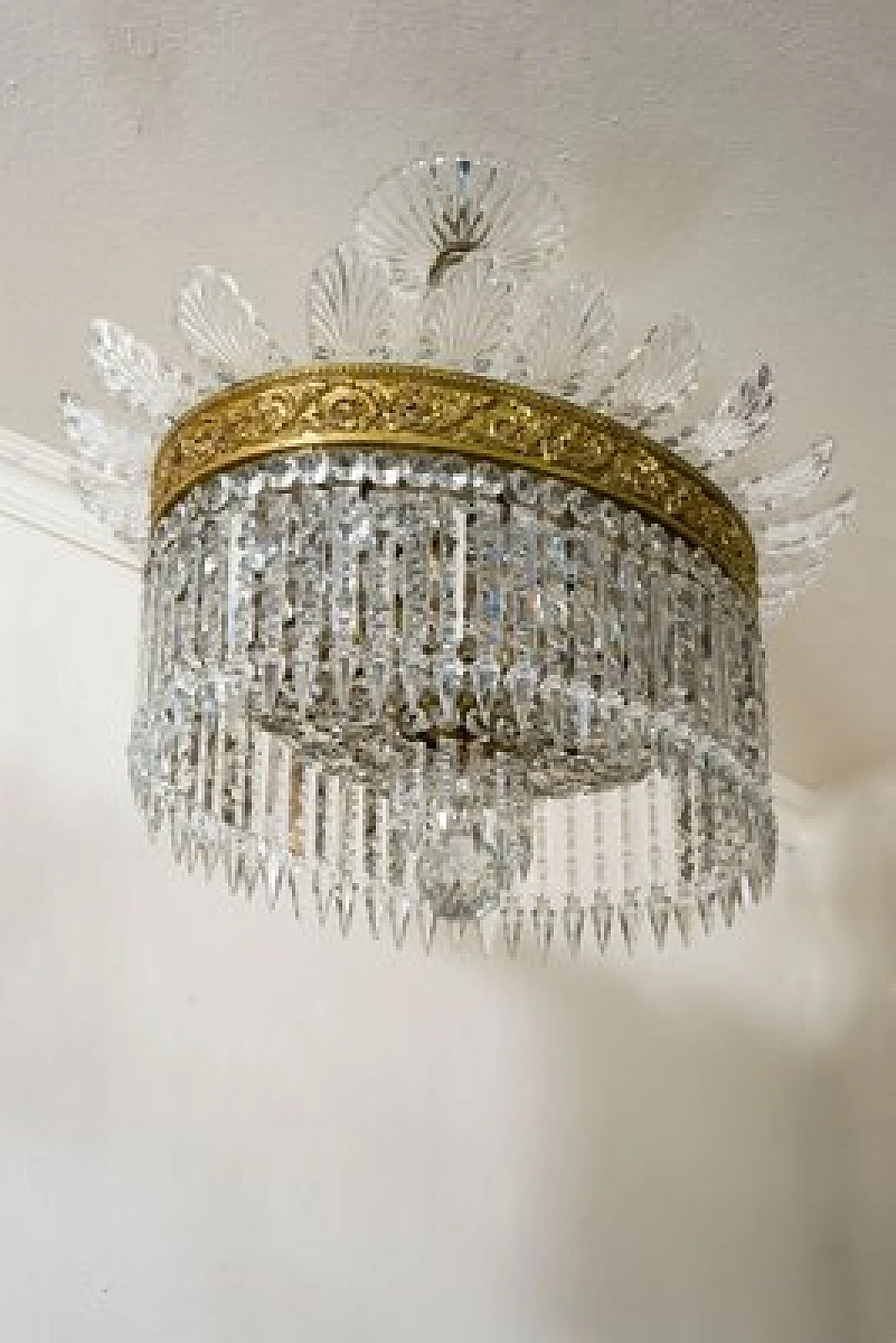 Crystal and chiselled bronze oval chandelier, 1930s 3