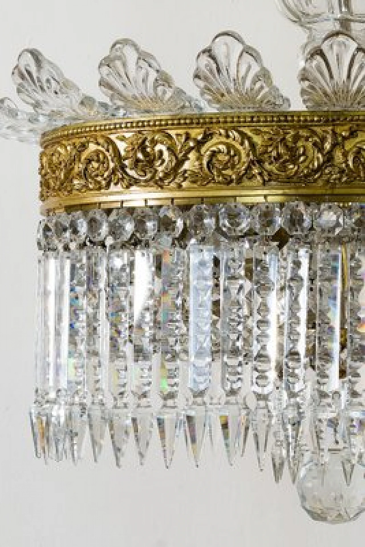 Crystal and chiselled bronze oval chandelier, 1930s 7