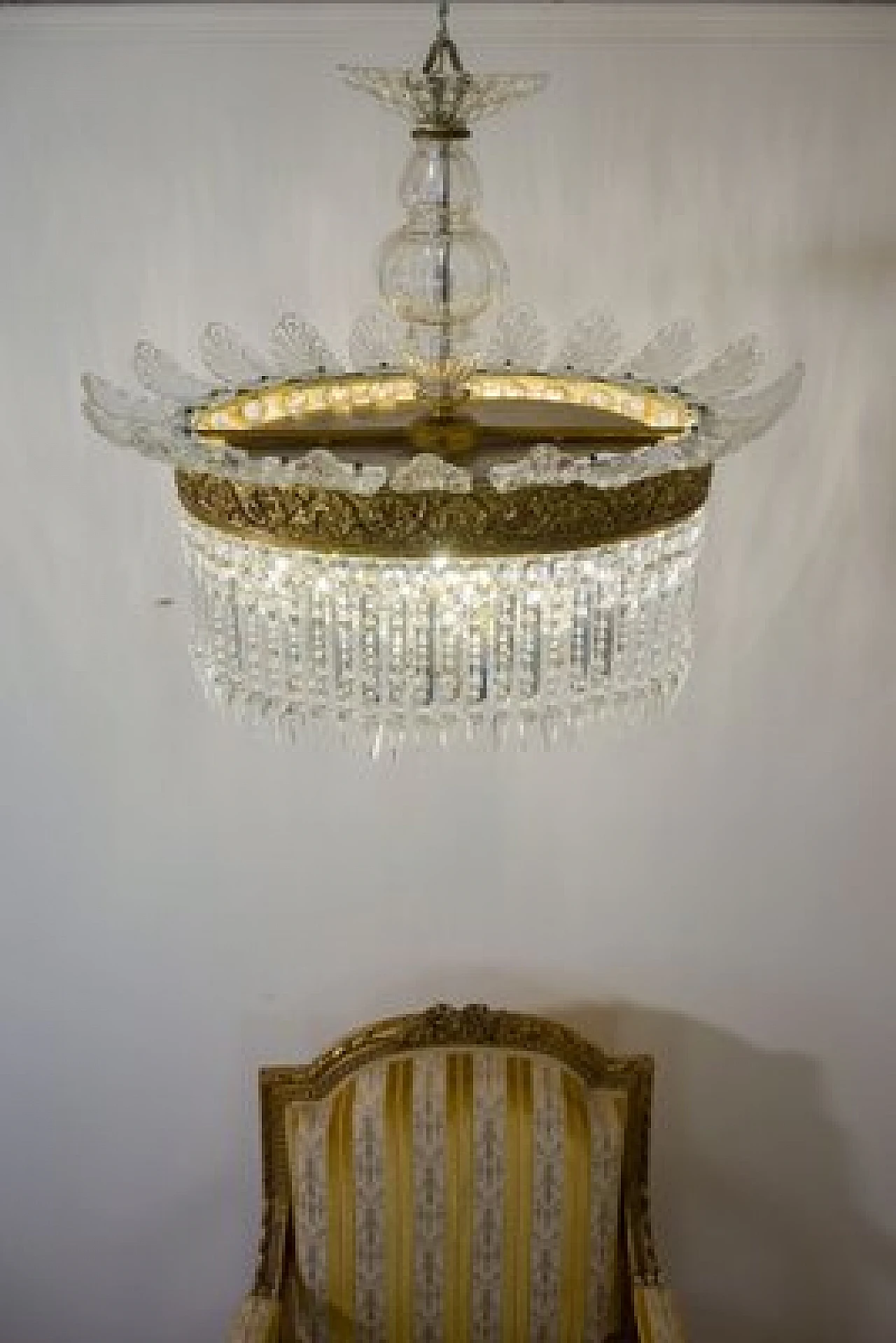 Crystal and chiselled bronze oval chandelier, 1930s 11