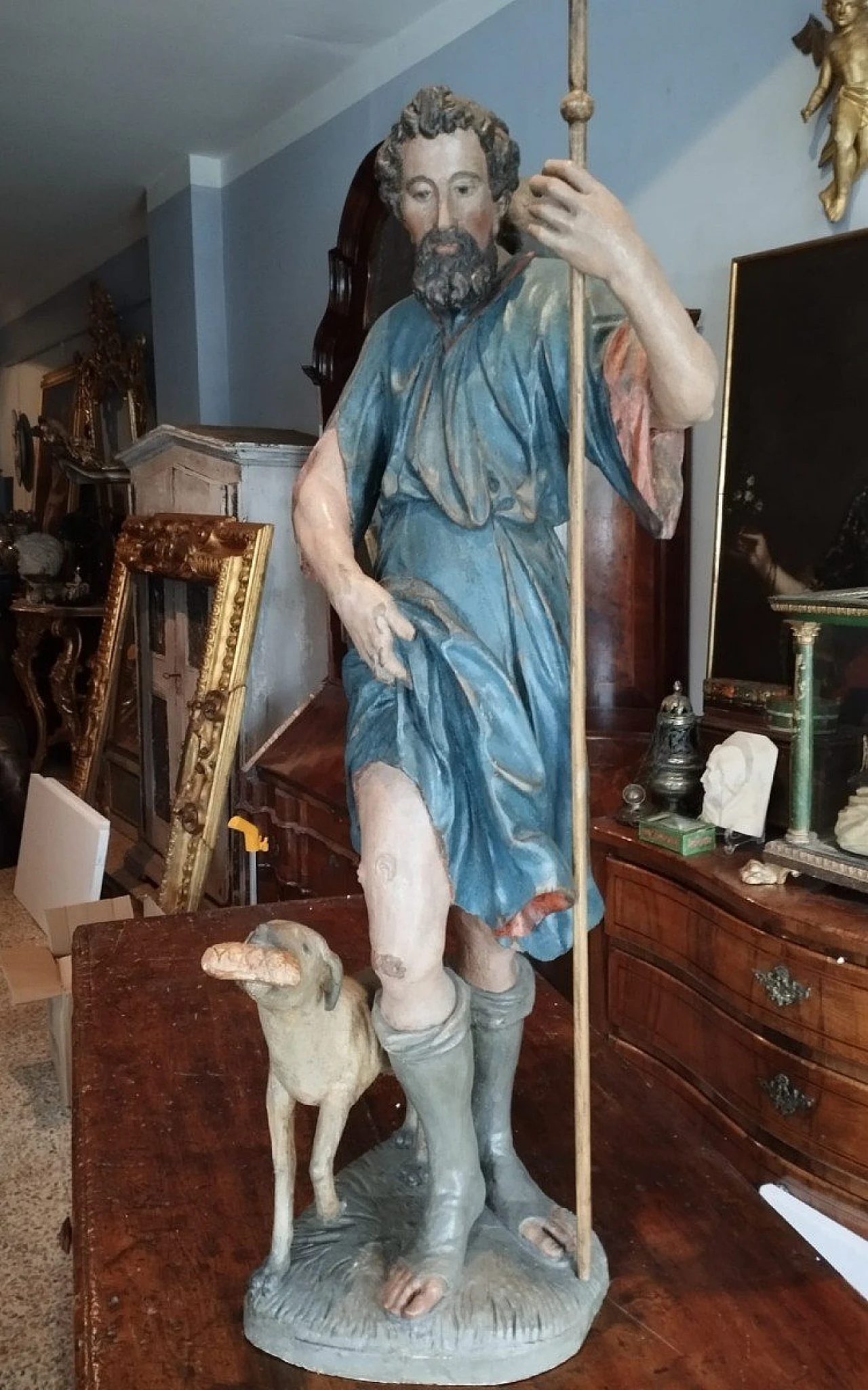 San Rocco, scultura in legno policromo, fine '600 5