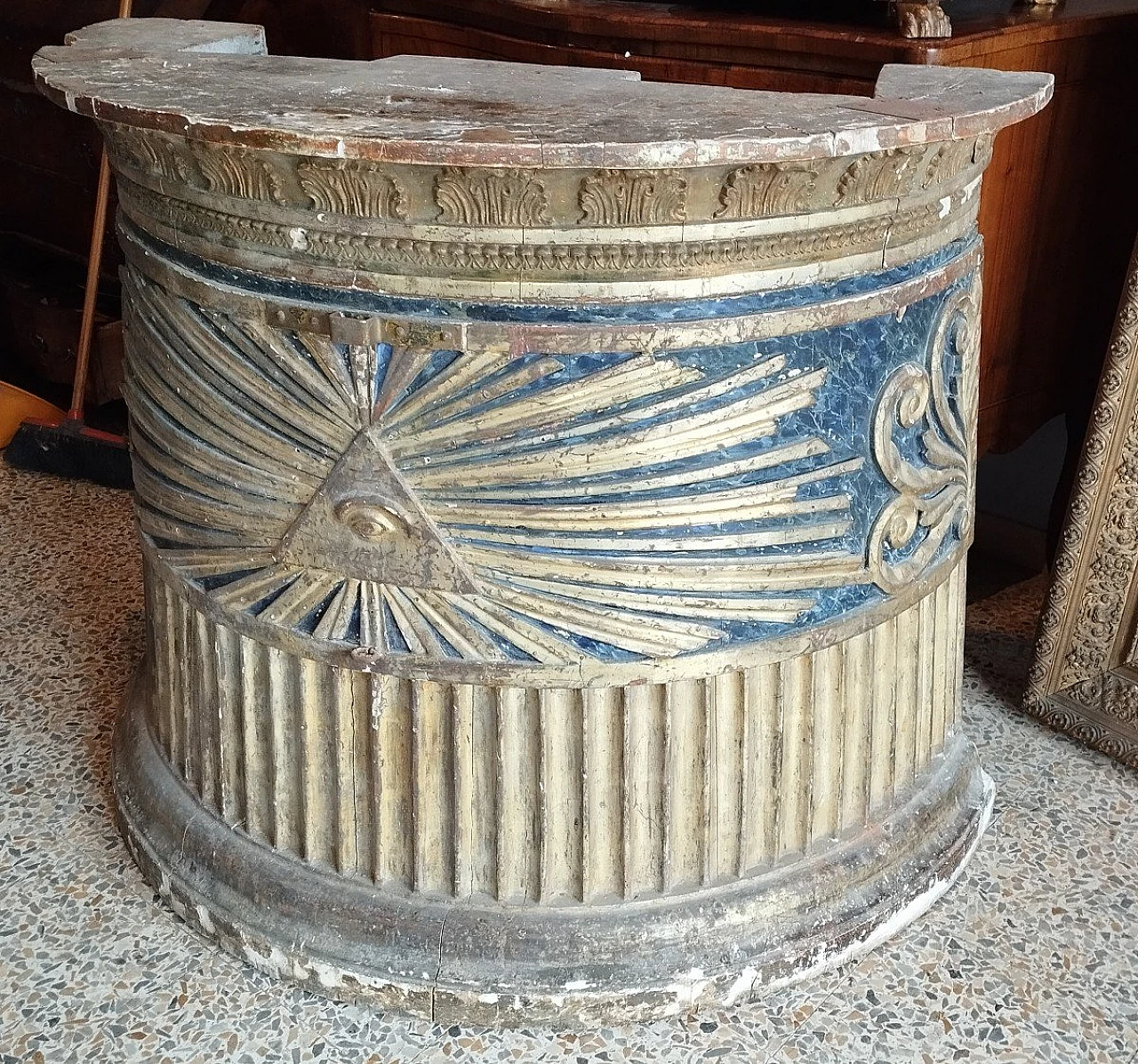 Frammento d'arredo in legno laccato e dorato, '700 1