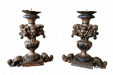 Pair of silver wood palm holder candlesticks, 18th century