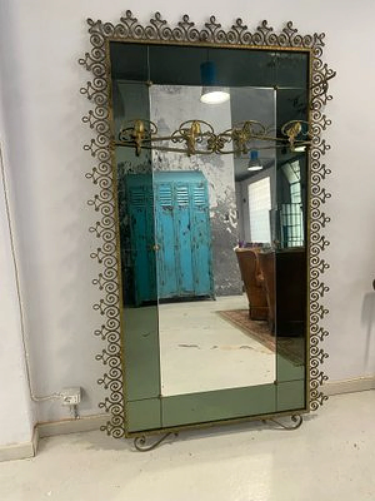 Appendiabiti in ferro battuto con specchio di Pierluigi Colli,anni '50 1