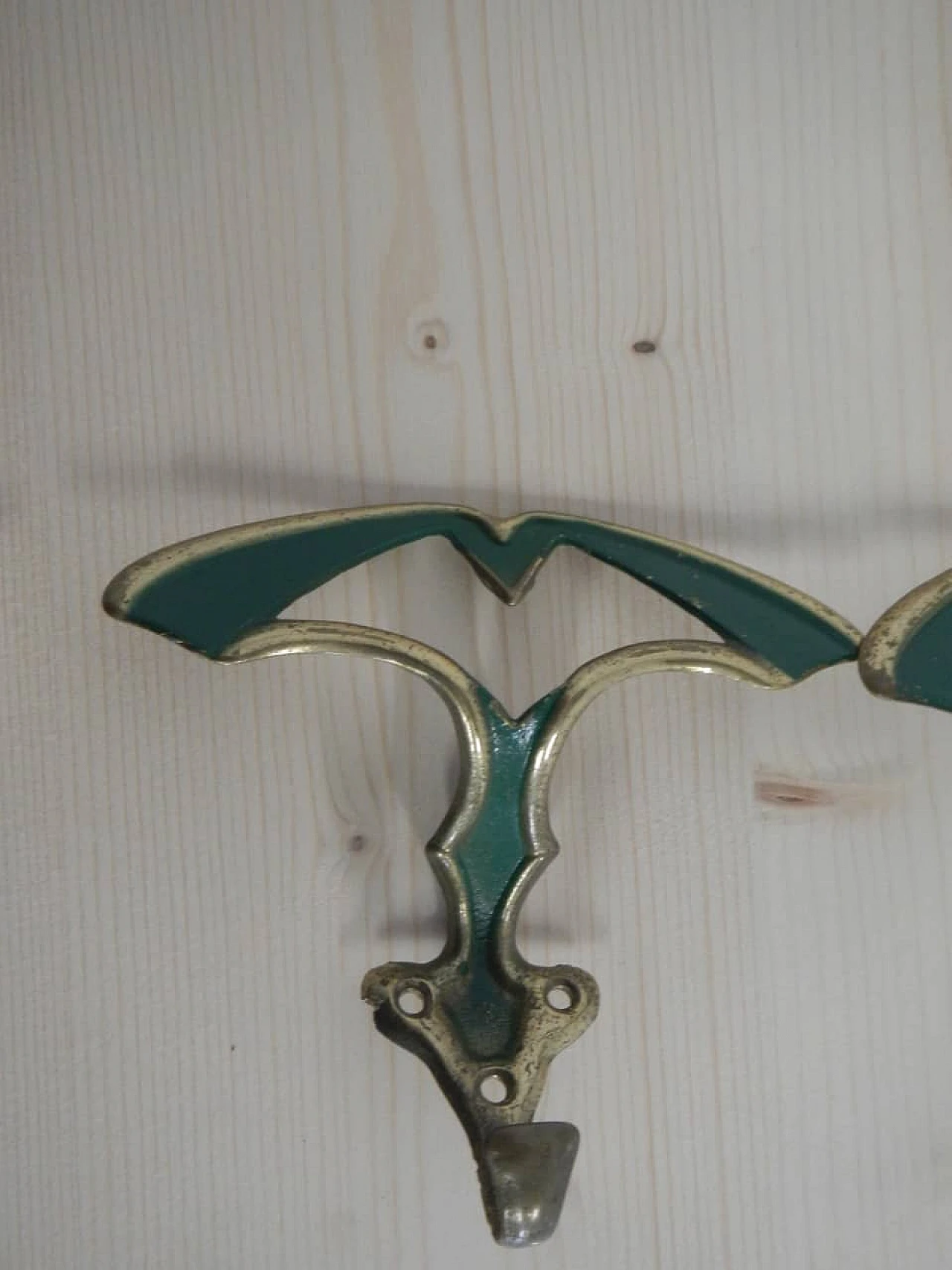 3 Gilded and green laquered iron clothes hangers, 1950s 7