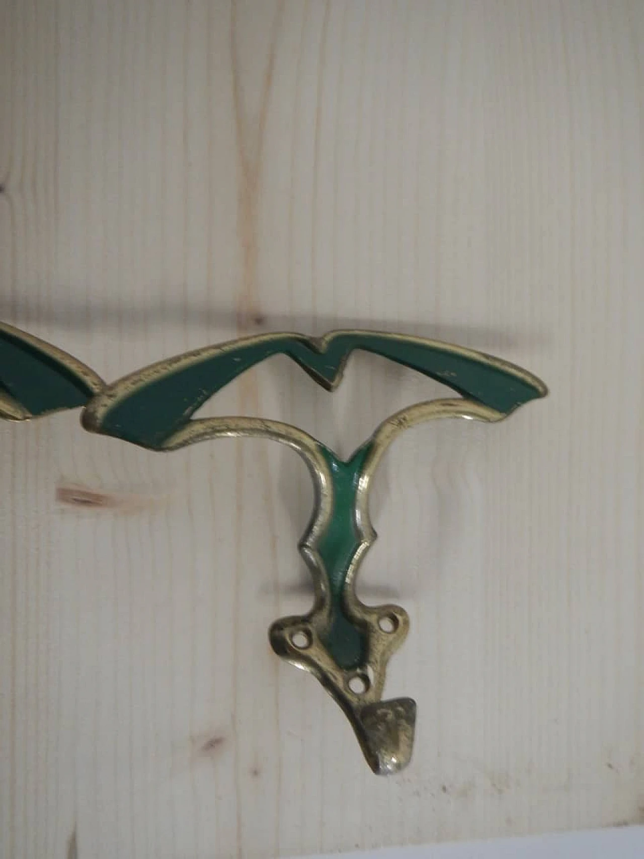 3 Gilded and green laquered iron clothes hangers, 1950s 8