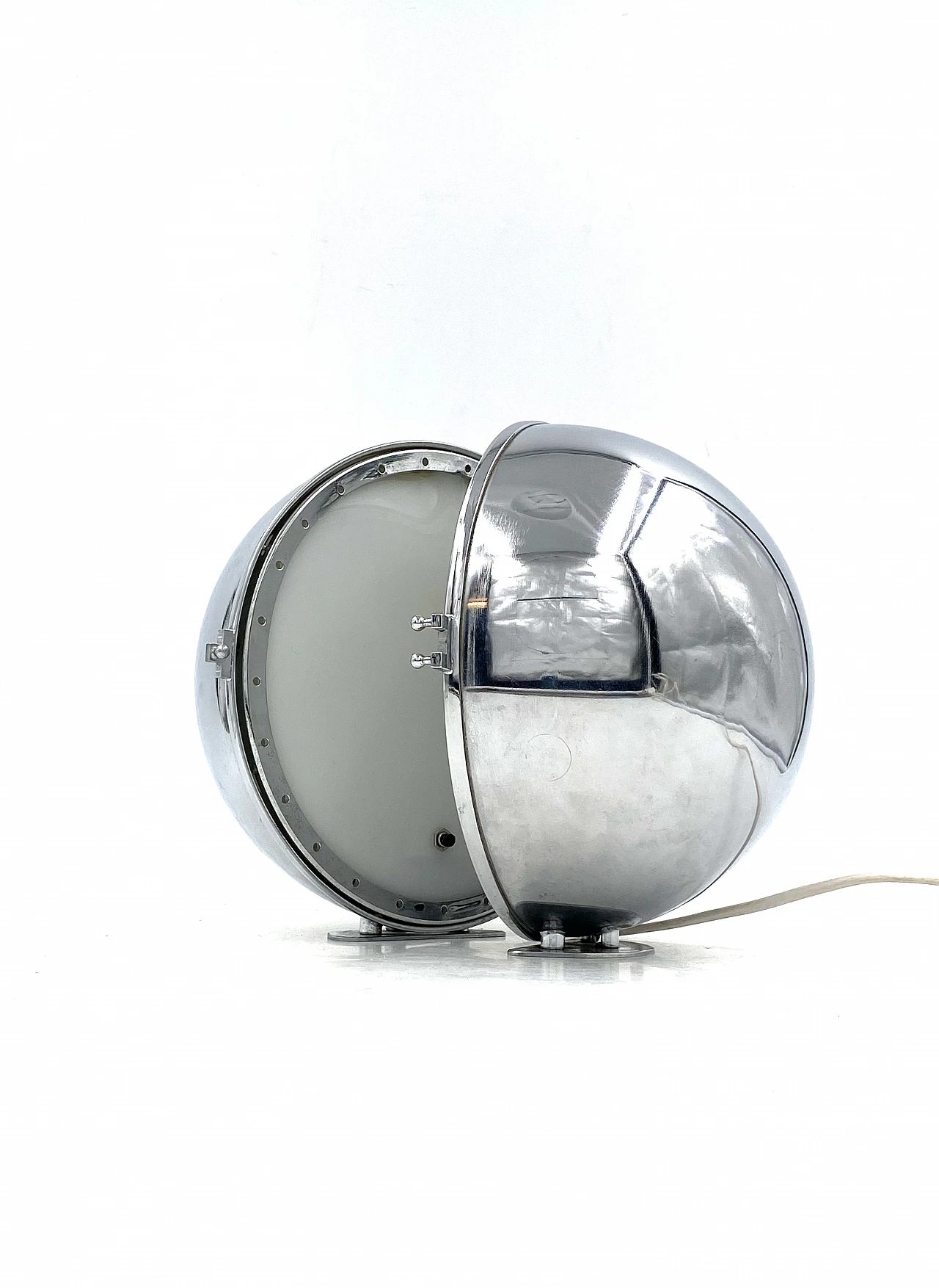 Chromed metal & glass spherical table lamp, 1970s 1