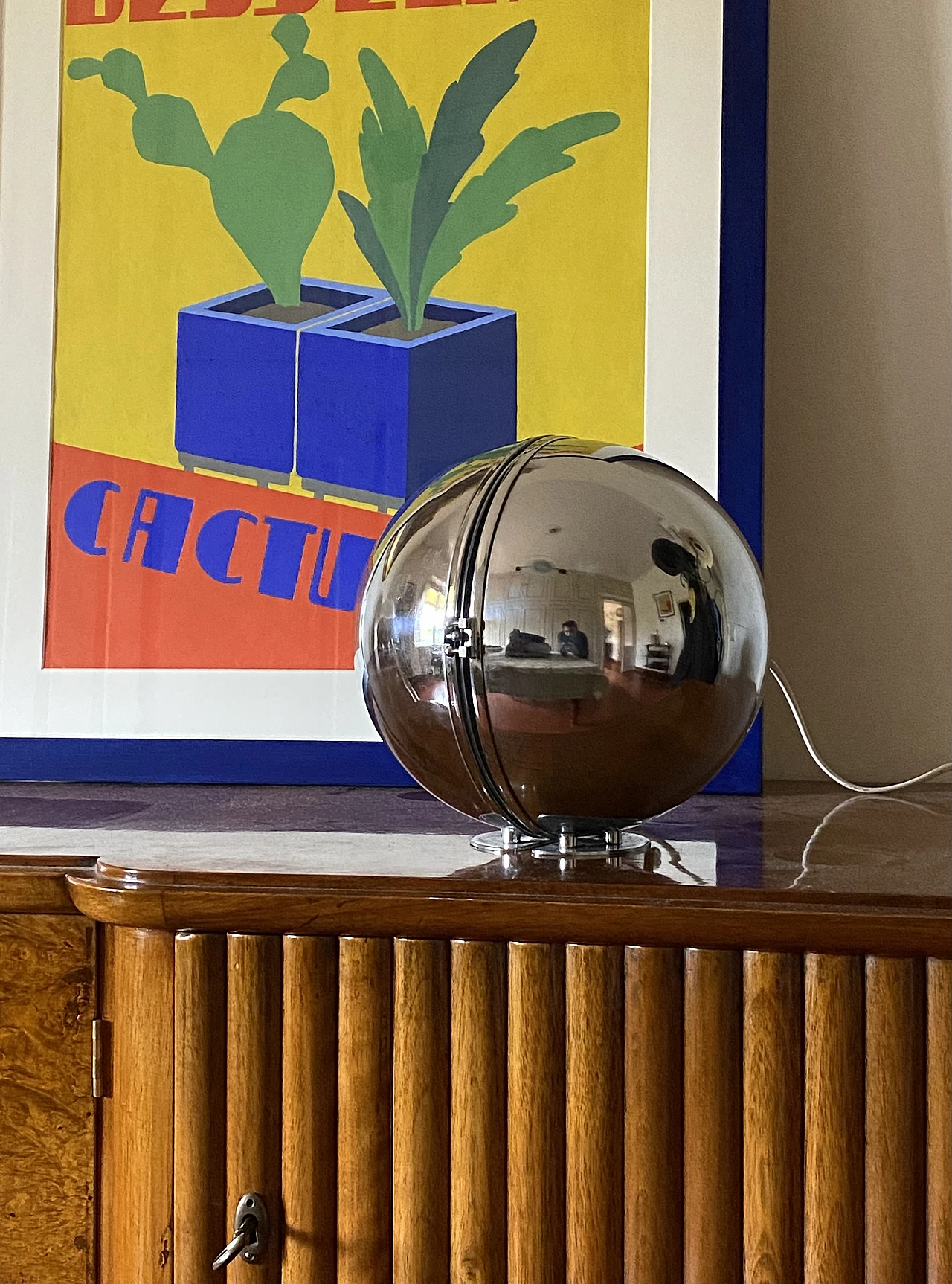 Chromed metal & glass spherical table lamp, 1970s 2