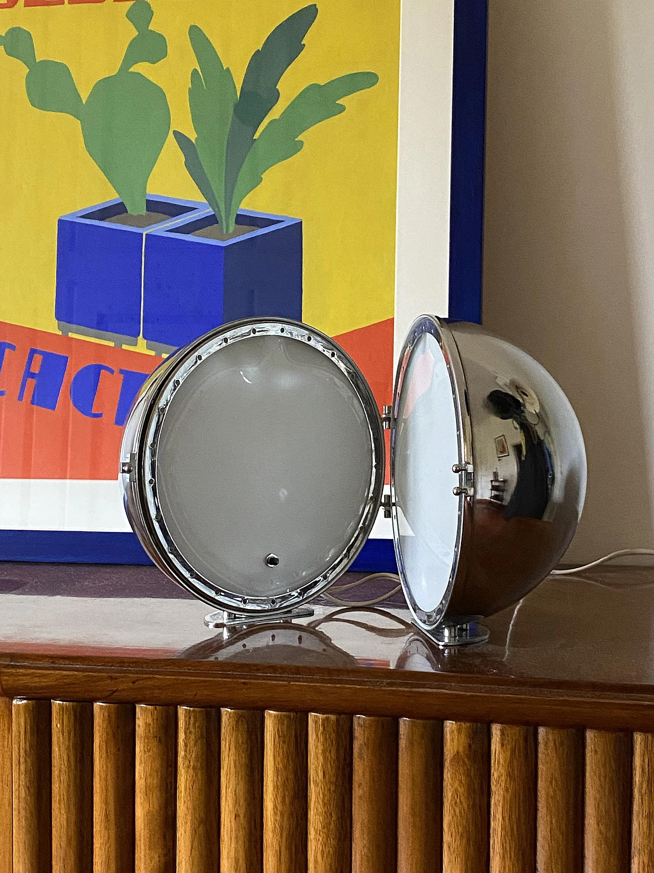 Chromed metal & glass spherical table lamp, 1970s 3
