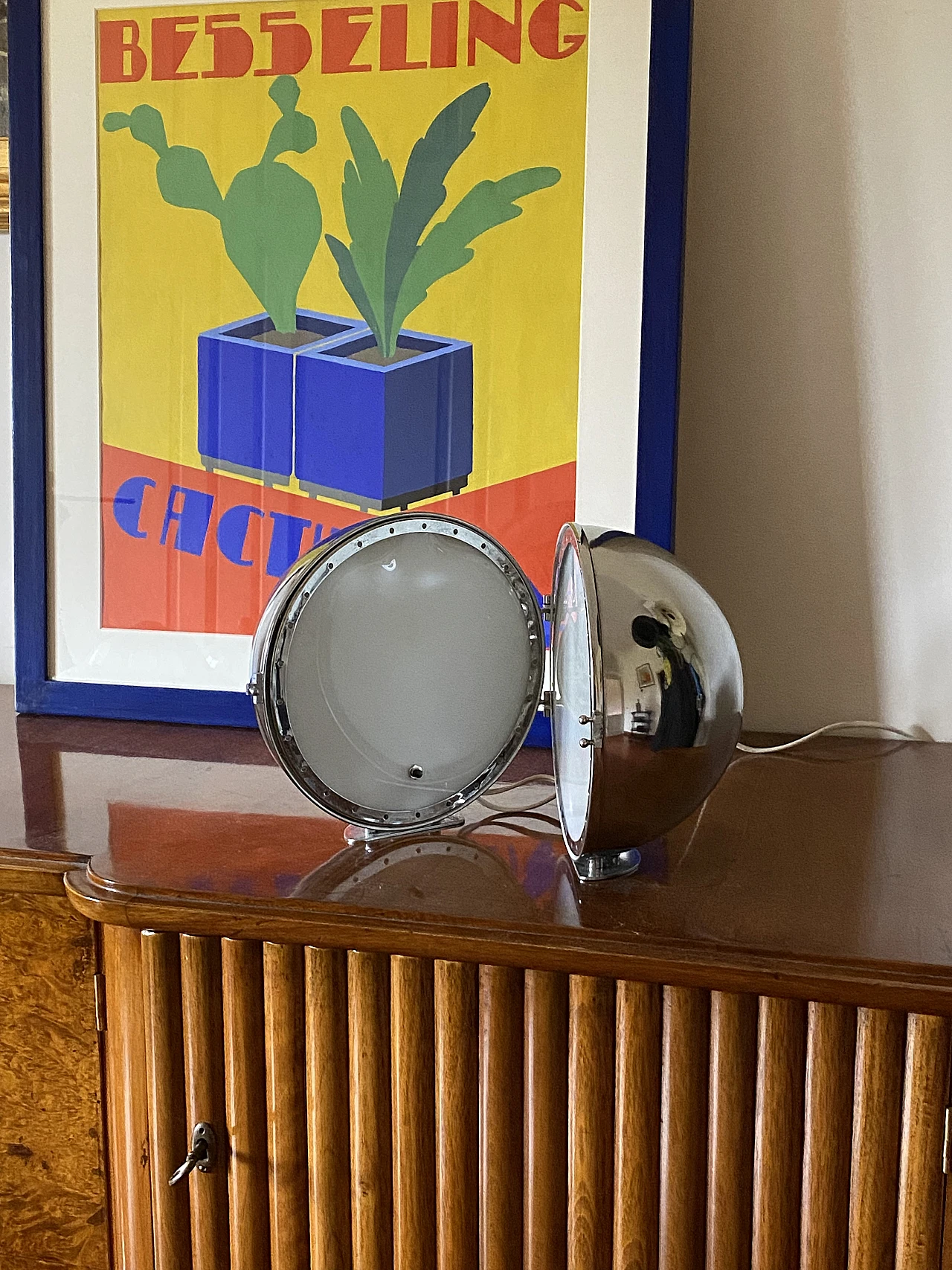 Chromed metal & glass spherical table lamp, 1970s 4