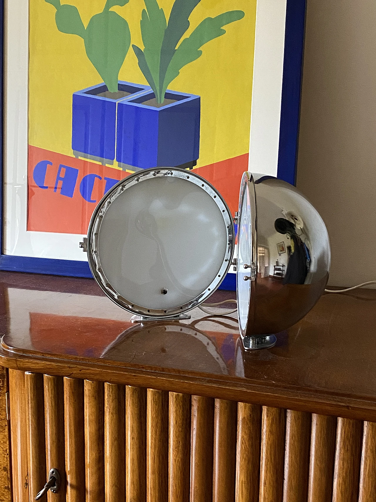 Chromed metal & glass spherical table lamp, 1970s 7