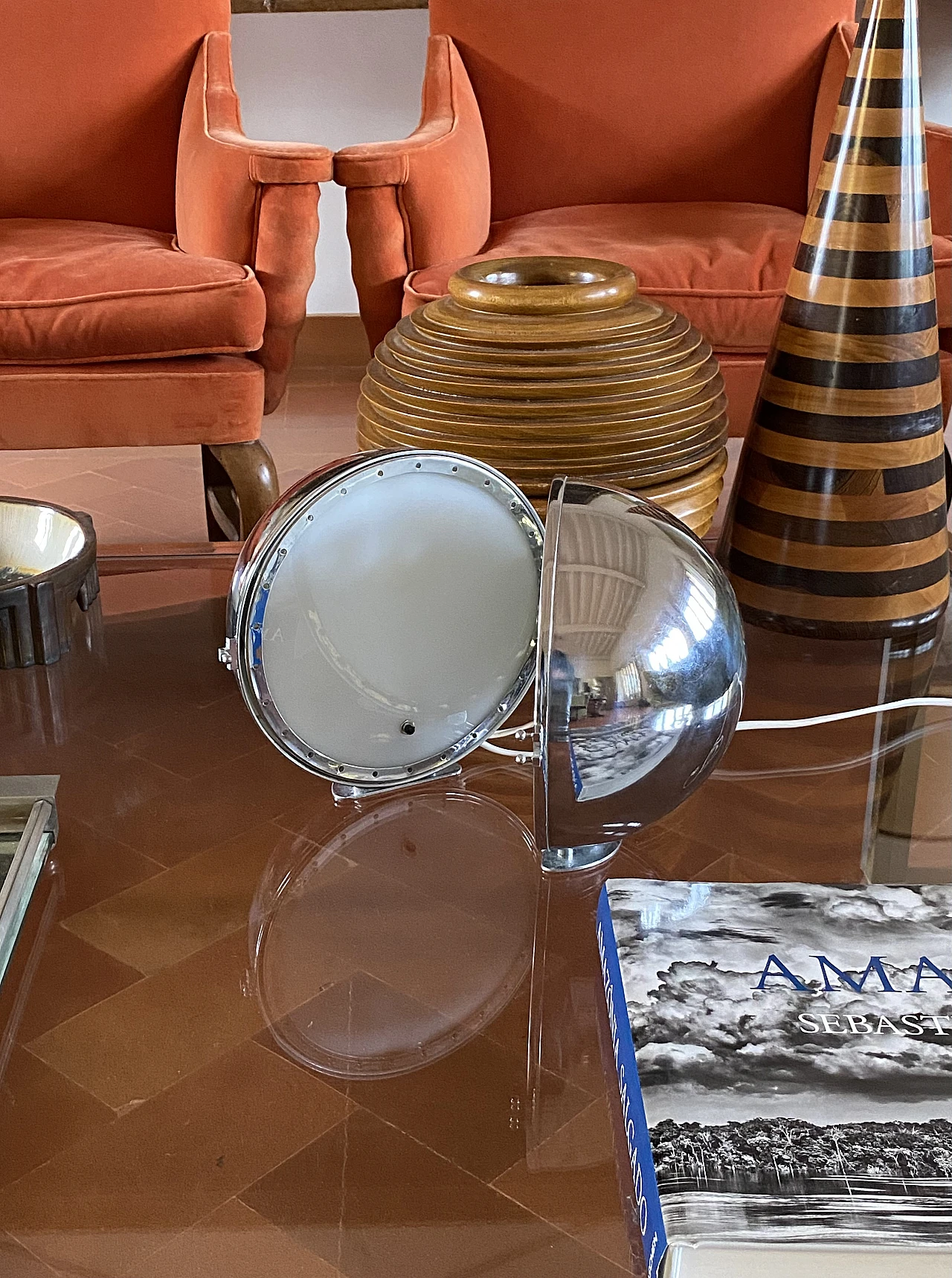 Chromed metal & glass spherical table lamp, 1970s 8