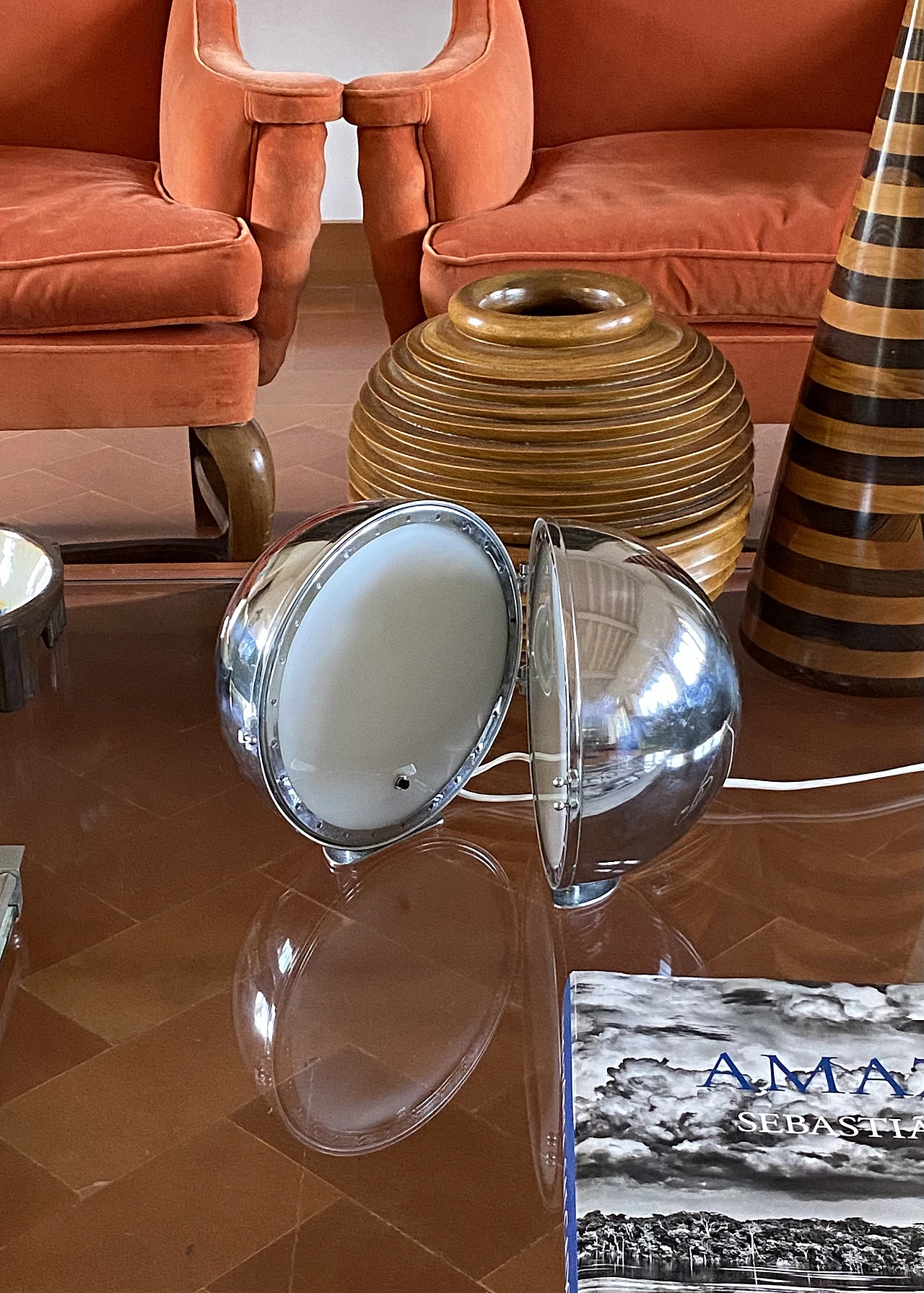 Chromed metal & glass spherical table lamp, 1970s 9
