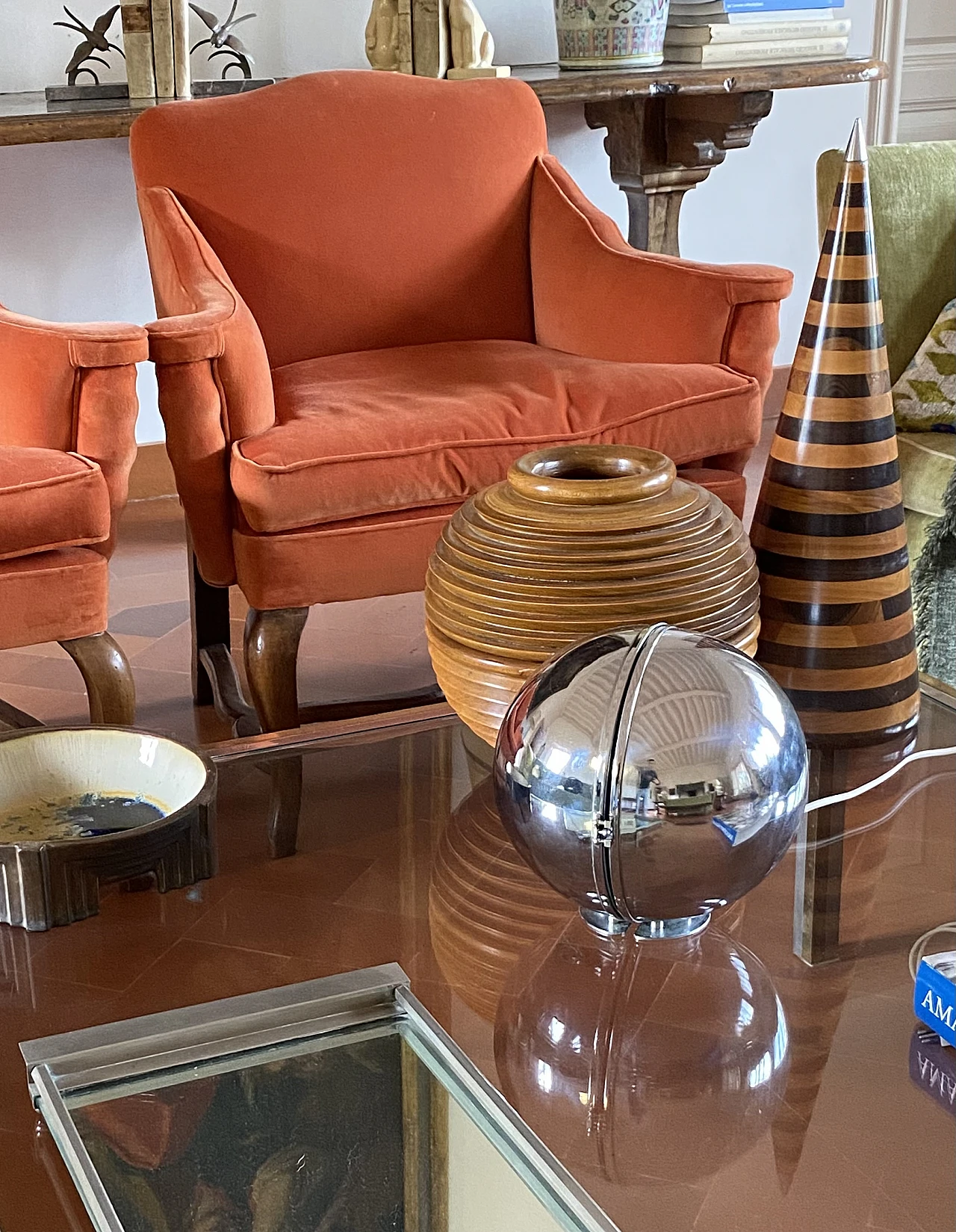Chromed metal & glass spherical table lamp, 1970s 11