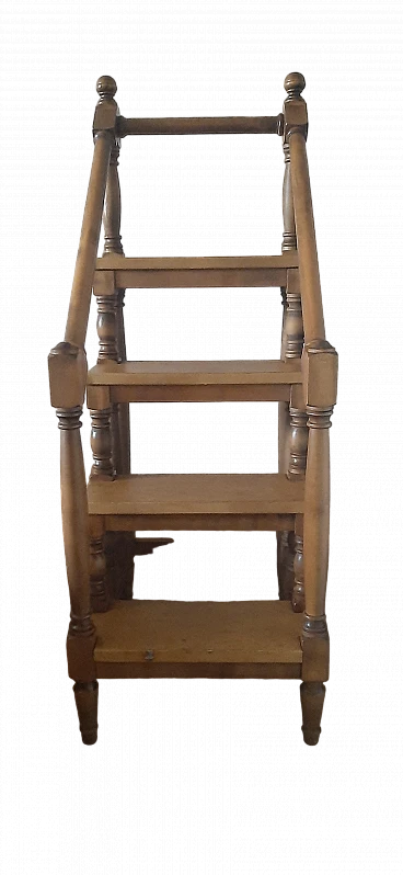 Library ladder in oak and skai, 1960s