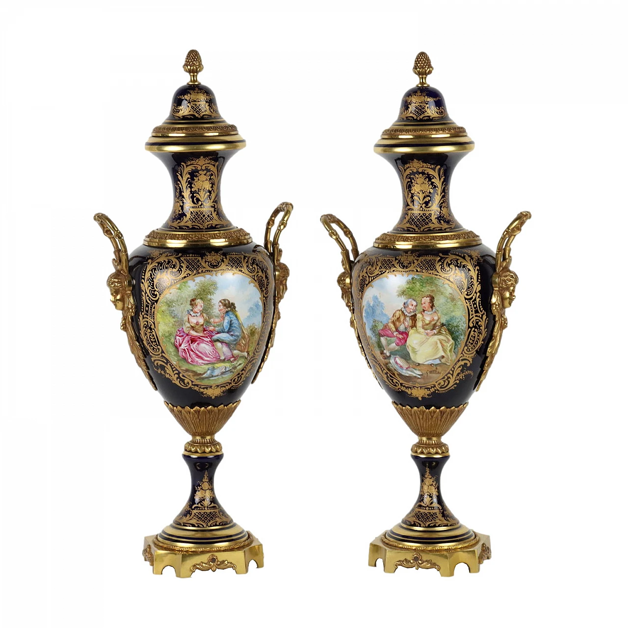 Pair of Sèvres porcelain vases with gilt bronze decoration 1